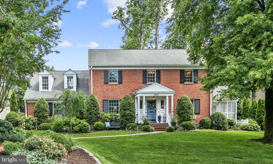 COUNTRY CLUB HILLS  Presenting a most stunning colonial in Country Club Hills, architecturally designed and renovated to create a coveted retreat. Follow the winding walkway to the covered portico and entry hall, which opens to the private living room, 20 ft. dining room, study, kitchen with breakfast area, open family room, screen porch and patios.  Beautiful garden vistas are on glorious display from all points.  A  spectacular addition next to the kitchen and family room is the stunning garden sunroom, with soaring ceilings, floor to ceiling light,  windows and doors opening to the private garden.  This area could easily be adapted to a main level master suite, au pair or guest room.  It features ADA accessible shower, laundry and storage.   A few steps away is a separate area for mudroom, additional storage, and gardening accessories.  The incredible outdoor space allows equally for grand entertaining or a quiet, peaceful retreat.   The immense rear yard is fully fenced and professionally landscaped, and was installed with 6 Bio-Logs to ensure proper water filtration and run off.  The thoughtfully designed multi-tiered garden provides for 4 seasons of color and interest to be thoroughly enjoyed throughout the year.  Multiple spaces for dining and entertaining and a pass through kitchen window provides for easy access to the grill equipped with direct gas line.  The upper level features three spacious and sun-filled bedrooms and three full baths. The master bedroom has a lovely sitting area looking out to the garden.  It features a custom window seat and bookcases. There is a large walk-in closet with finished area for expansive storage.  The master bath features non-slip tumbled marble, large shower with bench, double vanities with custom shelving, and a Bain Ultra free standing tub.  The second bedroom has an ensuite bath and its own covered sleeping porch.The lower level features a large recreation room,  additional powder room and two large storage areas.  Three (3) garages, all accessible from the main level kitchen and family/sunroom area of the home.  A truly lovely home on one of the prettiest settings in Country Club Hills.