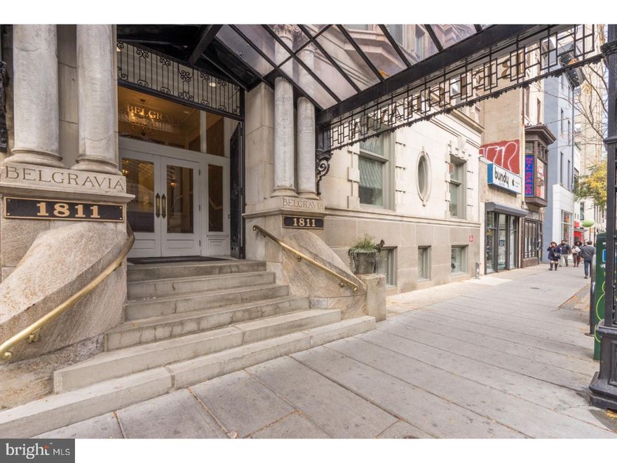Built as the Belgravia Hotel in 1902 and designed by noted architects Milligan and Webber, 1811 Chestnut Street is now listed on the National Register of Historic Places. Come through the front entrance, with its recently restored facade and enter the lobby with beautiful stained-glass windows. Take the elevator up to the 6th floor, where luxury awaits in Unit 604. Large windows drench the unit in natural light, and the open layout makes for easy entertaining. The gourmet kitchen features white cabinetry, stainless steel appliances and granite counters. Gleaming hardwood floors continue from the kitchen into the living room which offers stunning views of Center City. The master suite provides a sumptuous retreat, with wall-to-wall carpet, a large closet and an elegantly appointed master bathroom. Situated in the heart of Rittenhouse Square, the Belgravia provides its residents with a front desk that is staffed 24/7 by a concierge, 24-hour door staff, security and on-site property management. The building also includes a 24-hour on-site gym, as well as an ideal location, just steps from world-class shopping and dining along Walnut and Chestnut Streets. Schedule your showing today, so you can make this classically, charming condominium with contemporary amenities your home.