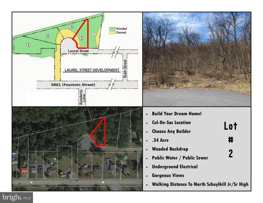 Build your dream home at Laurel Street!  Bring your own builder to this one-street, cul-de-sac locale nestled against a wooded mountain backdrop.  Can you imagine enjoying your morning coffee while looking at deer in your backyard?  Located just a short drive to Interstate 81 and within walking distance of North Schuylkill High School.  The road is already paved, the water, sewer, and electric already at the site along with fire hydrants which will keep your homeowner’s insurance low.  Be one of the first to choose the perfect lot for you.  Only 5 lots to choose from, so hurry!  OR buy all 5 lots at a discount of $144,750 total.  Don’t miss out on your chance to finally build a home that’s perfect for you!  Contact an agent today!