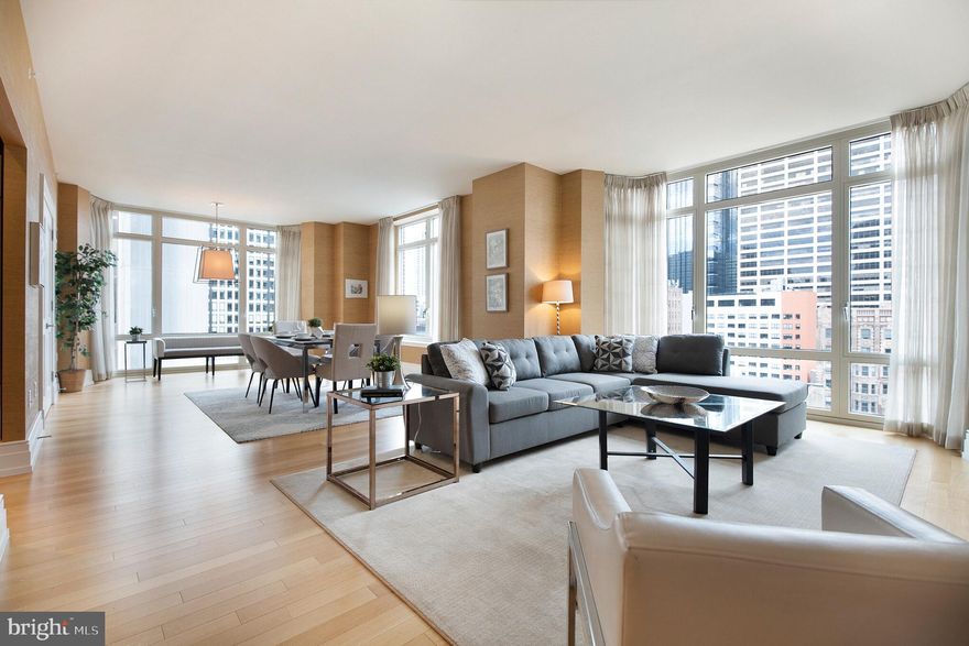 Tenant occupied until June 30, 2024 for $6,550. Your opportunity to live in this very sought after Rittenhouse Square condominium building designed by famed architect Robert A. M. Stern: 10 Rittenhouse Square. Your home will be a beautifully designed 2 bedrooms, 2 1/2 baths with two generous and separated en-suite bedrooms. Gracious gallery entry, high end kitchen includes stainless Sub Zero, 5 burner gas Viking range, Miele dishwasher, granite counters, stunning cabinetry and hardware. A large great room has floor to ceiling bay windows and beautiful hardwood floors, high ceilings, primary suite with walk in closet and luxurious master bath. Laundry room with Miele washer and dryer. 10  Rittenhouse offers you gracious living with the buildings outstanding amenities including 24 hour doorman/concierge, an elegant marble lobby with ever changing stunning flower arrangements, a chauffeured driven  BMW town car, a spa fitness center with an indoor pool, sauna and steam and a furnished outdoor courtyard, a hospitality suite for your guests, wine storage, a club room with fireplace, a catering kitchen, a board room for your business meetings all meticulously maintained. Rittenhouse Square living means a close walk to the finest dining, retail stores, gourmet food stores, and convenient shopping for all your needs. Ten Rittenhouse is pet friendly. There is a storage unit. 
5 year prepaid parking at nearby garage of buyer's choice. (Total Value $25,000)