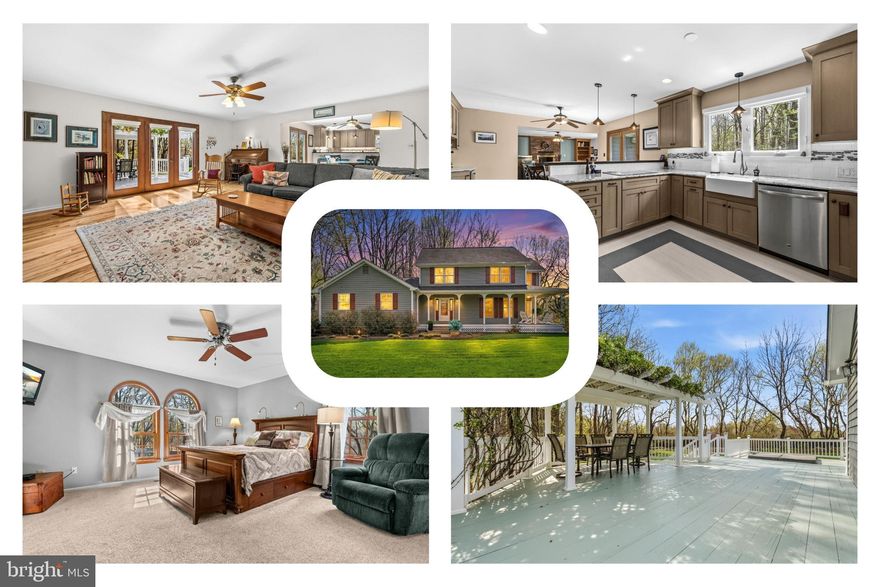 Set on 3.96 acres along a quiet country road just off Route 301, 17405 Claggett Landing Rd offers a well-balanced blend of space, privacy, and connection to the outdoors. Homes in this community are thoughtfully spaced on 1–4 acre lots, and this property is approached by a long, tree-lined shared driveway that sets the tone from the start.

Originally built in 1988, every room in the home has been renovated over time, creating a move-in ready interior with a cohesive, updated feel throughout. Roughly one-third of the land is manicured with a variety of plantings and flower beds that bring seasonal color, while the remaining acreage provides a wooded backdrop with views of surrounding forest for added privacy.

Outdoor living is easy to enjoy from the spacious wraparound covered front porch or the expansive rear deck with pergola, complemented by a fire pit and open yard space suited for a range of outdoor activities. Multiple access points—including the kitchen, family room, dining room, and front entry—create a natural connection between indoor and outdoor spaces. A separate utility shed and well-maintained grounds add everyday convenience.

Inside, the main level features hickory hardwood flooring through most of the space, along with an updated layout designed for both function and comfort. The kitchen was fully renovated in 2017 and includes 42-inch cabinetry, quartz countertops, a contrasting wood bar top, double oven/microwave (Advantium), farmhouse sink, and an induction cooktop with Viking downdraft and integrated lighting.

The family room centers around a wood-burning fireplace and opens to the rear deck, offering an easy flow for gatherings. Upstairs, four bedrooms and two full baths provide a practical layout, including a fully renovated primary bath (2025) with a bright, clean design and well-chosen finishes.

The finished basement offers additional flexibility for a recreation or theater space, along with a full bath. A separate areaway stairwell with an oversized exterior door provides direct access, and a large unfinished storage and utility area—over 500 square feet—adds to the home’s functionality.

Additional features include an epoxy-coated garage floor and updated appliances for added peace of mind. A property that offers both usable outdoor space and a comfortable interior layout, all within convenient reach of major routes.
Mortgage savings may be available for buyers of this listing.
Virtually Staged