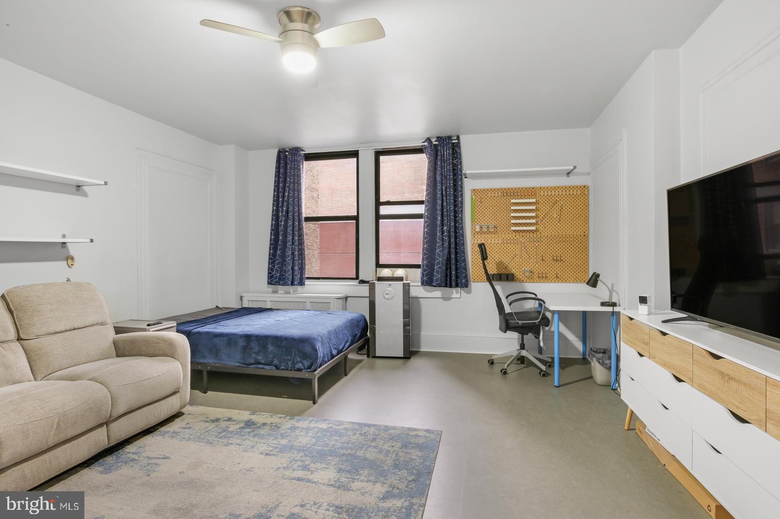 Welcome to unit #631 at The Arts Condominium! This is the largest studio floor plan in the building and has undergone a full renovation. The updated large kitchenette features white quartz countertops, metal backsplash, a large stainless sink and an abundance of new cabinetry with soft close doors and drawers. Also included with the kitchen are a microwave, countertop oven that fits two large pizzas, and a FULL SIZE refrigerator. Two electric burners hang on the wall for easy access. The electrical has been fully updated with new outlets and an electrical box IN UNIT. The flooring has been fully replaced with gray Marmoleum floors which are low VOC, non-toxic and eco friendly. There is a full bathroom that has been upgraded with new tub & tiling, new vanity, toilet, and bathroom lighting / cabinetry. Shelving and pegboard are strategically mounted throughout the unit. Most furniture pictured can be included with the sale including a double electric recliner recently purchased and perfectly sized, bed set, wall shelves and pegboards, rug, dresser, office set, and more. The location of the Arts Condos is unmatched, just a few blocks from City Hall nestled between Rittenhouse and Midtown, is conveniently located near all forms of public transportation, and has easy access to major thoroughfares. Building amenities include a renovated lobby, full time concierge, wonderful on site property managers, a large business/meeting room, as well as laundry and gym facilities. ALL UTILITIES are included in the monthly HOA fee, even Comcast high speed internet. If you are looking for a starter home or perfect pied-Ã -terre, this is the absolute best you will find in Center City!