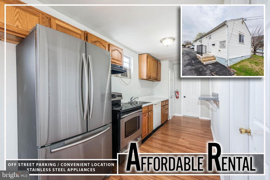 AFFORDABLE DETACHED RENTAL LOCATED IN A CONVENIENT LOCATION!  This property is located on a commercial property with 1 other detached home and 16 apartment units.  Property has laminate wood flooring, stainless steel appliances, 2 bedrooms and 1 full bath, a rear patio, and off street parking.  Located minutes from Route 40, 695, 95, and tons of shopping!  MUST HAVE GOOD CREDIT TO BE CONSIDERED AND NO HISTORY OF EVICTIONS OR FAILURE TO PAY RENT FILINGS.