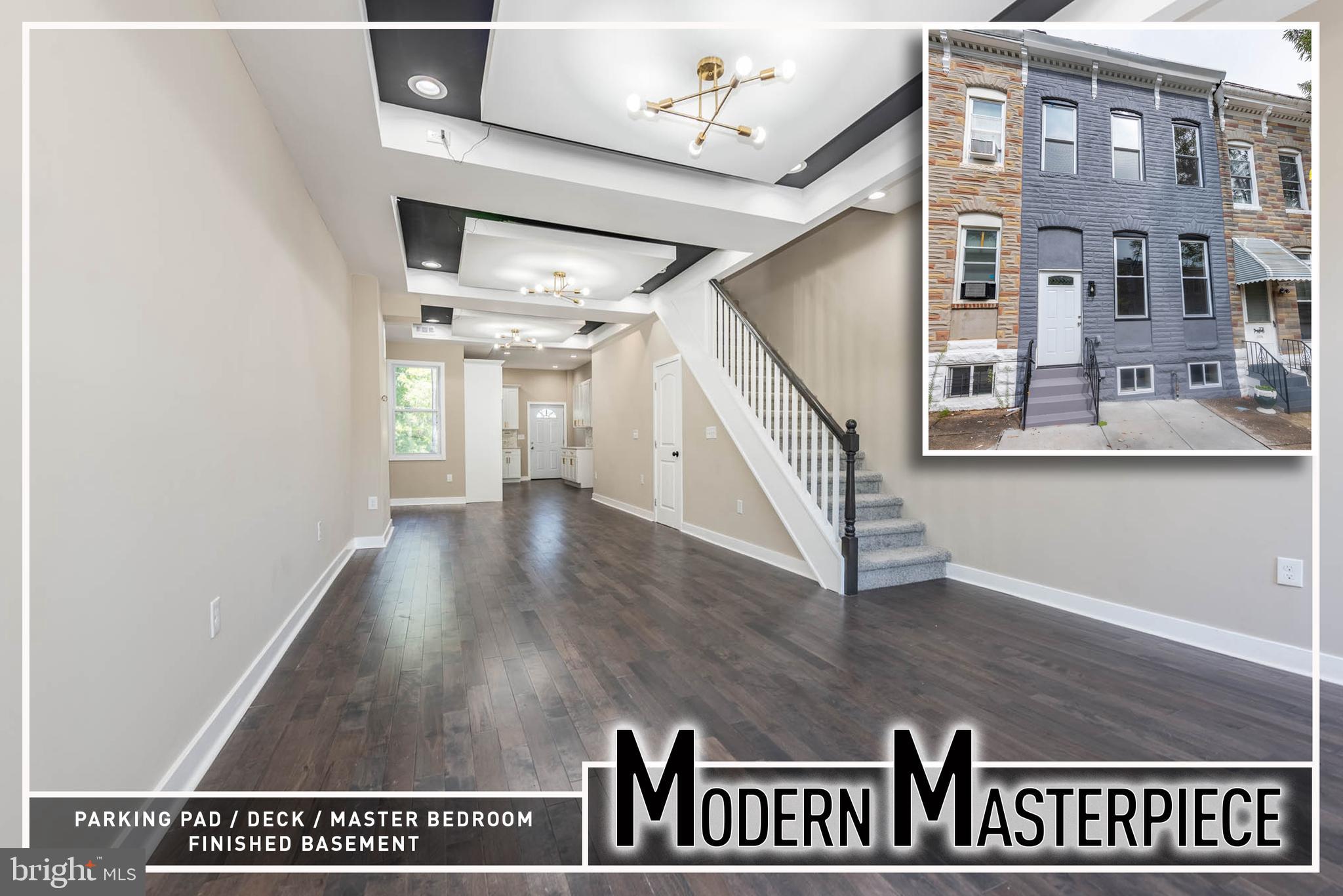 Beautifully renovated from top to bottom, this stunning rowhome blends modern updates with everyday functionality across three fully finished levels. The main floor boasts an inviting open layout with rich hardwood flooring, a sun-filled living room, and a spacious dining area that flows effortlessly into the designer kitchen. Outfitted with an abundance of custom cabinetry, sleek countertops, and ss appliances (to be installed), the kitchen is truly the heart of the home and perfect for both meal prep and entertaining.
Upstairs, the private Primary suite offers a serene retreat with its own full bath, while two additional bedrooms share a stylish hall bath. The fully finished lower level is thoughtfully designed with a large family room for movie nights or game days, a fourth bedroom ideal for guests or a home office, and a third full bath.
Step outside to enjoy a generously sized rear deck—perfect for summer barbecues—and a large parking pad that provides rare and valuable off-street parking. With its blend of comfort, modern finishes, and functional design, this home is move-in ready and waiting for you! Eligible for 10K Vacants to Value Grant and 17K Live Near Your Work Grant!