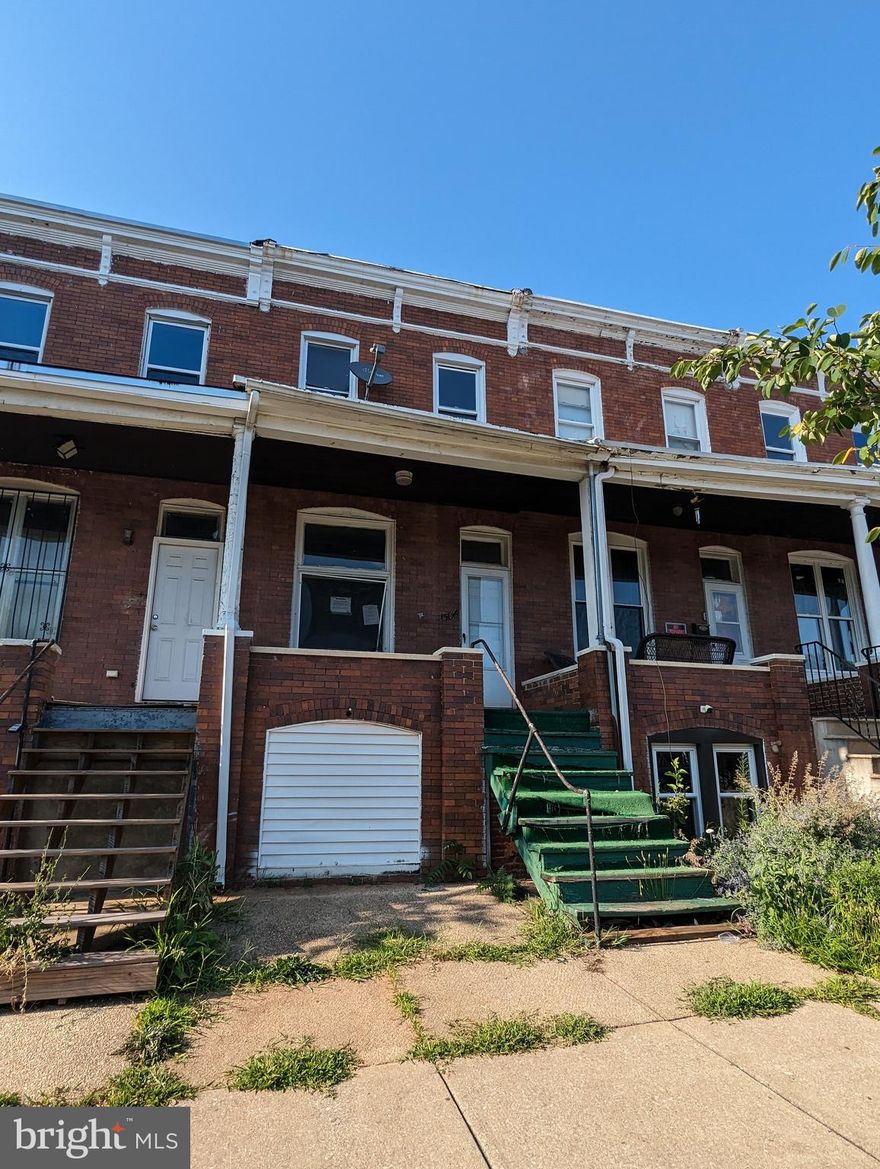 Great porch-front style rowhome available in the CHM Neighborhood! Huge investment potential with multiple comps up to $200k. Enjoy nice bedroom sizes, off street parking, and great front porch. Use the unfinished basement as added storage or fully finish it for more living space. A convenient location with a great back yard, across the street from Briscoe Park, and minutes to downtown. Home in need of renovation to be functional. Condition will limit financing options. Investors, do not miss this one.