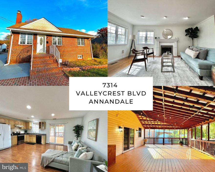 Live.  Work.  Play inside the Beltway.  Minutes to the Mosaic, Tysons, the Pentagon, and Reston, and all the shops and restaurants in those areas.   Seller will give Buyer $10,000 at closing so Buyer can use it to update home or use towards closing costs, etc.   This beautiful, open, bright 3 bedrooms, 3.5 bathrooms raised brick rambler in Annandale is much larger than it looks and has rental income potential.  This partially fenced lot is levelled and spacious and has a (good condition) shed.  The basement has 3 rooms that can be used as an office/den, guest bedroom, and/or meditation/yoga studio.  The main level has hardwood floors throughout and a gas fireplace.  Approximately 1800 sqft inside living and 900 sqft screened in porch.  Updates to house October 2021:  new roof, updated basement bathroom, new laminated floors in basement, deck freshly painted.