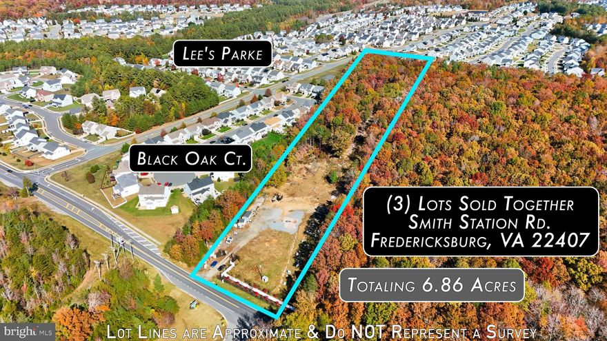 Rare opportunity to acquire 6.86 acres across three (3) individual parcels of land located at 5923, 5925, and 5927 Smith Station Rd in Spotsylvania, VA. Approximately 5 acres of the 6.86 Acres are already cleared, offering excellent potential for future development or investment.  This unique property is adjacent to the Lee’s Parke Community (1,400+ Homes), has direct access to the highly traveled Smith Station Rd, has the potential for water & sewer access nearby, is located within numerous approved Spotsylvania County development projects (including the Kalahari Water Park Resort & Conference Center in Thornburg), is located within minutes to shopping, dining, entertainment, and of course has access to major thoroughfares such as Route 1, Interstate 95, Courhouse Rd, and Spotsylvania Parkway.  This area continues to reflect the county’s strong pro-development direction, supported by ongoing residential and commercial expansion.  Buyers have a unique opportunity to secure land in a rapidly developing corridor with future growth potential. Please note that the current zoning for this property is RU, and would require a zoning reconsideration through the county should the future buyer want to explore a higher-density development project.  Be sure to inquire directly with the listing agent should you have any questions at all regarding this incredible land opportunity.