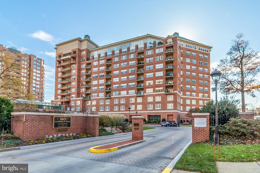 Incredible value for a freshly painted, 9th floor 2BR, 2.5BA condo in charming Tuscany-Canterbury with private balcony across from the Johns Hopkins University athletic field in highly desirable Colonnade concierge elevator building. Separate dining room, spacious living room, generous closet/storage space, two ensuite bedrooms and a powder room for guests. Two garage parking spaces included.