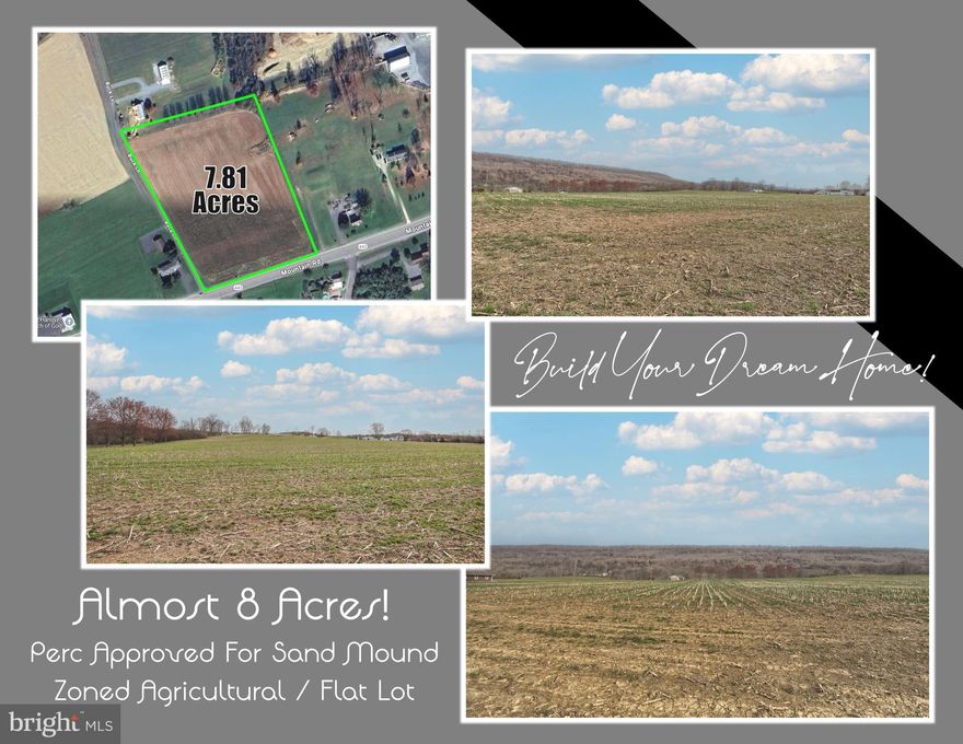 Imagine the possibilities with this nearly 8-acre, flat, clear lot, perfectly situated within walking distance of the scenic beauty & leisure of Memorial Lake.  Agriculturally zoned and a perc approved for a sand mound system in the rear corner, this property is ready for you to bring your vision to life.  Whether you're dreaming of building your dream home or starting your own farmette, this central location is just 30 minutes of Harrisburg or Lebanon, and under an hour to Reading or Lancaster areas. Own a piece of the American Dream and BUILD something truly special.  Contact an agent today to schedule a showing and take the first step toward turning your plans and life goals into reality!