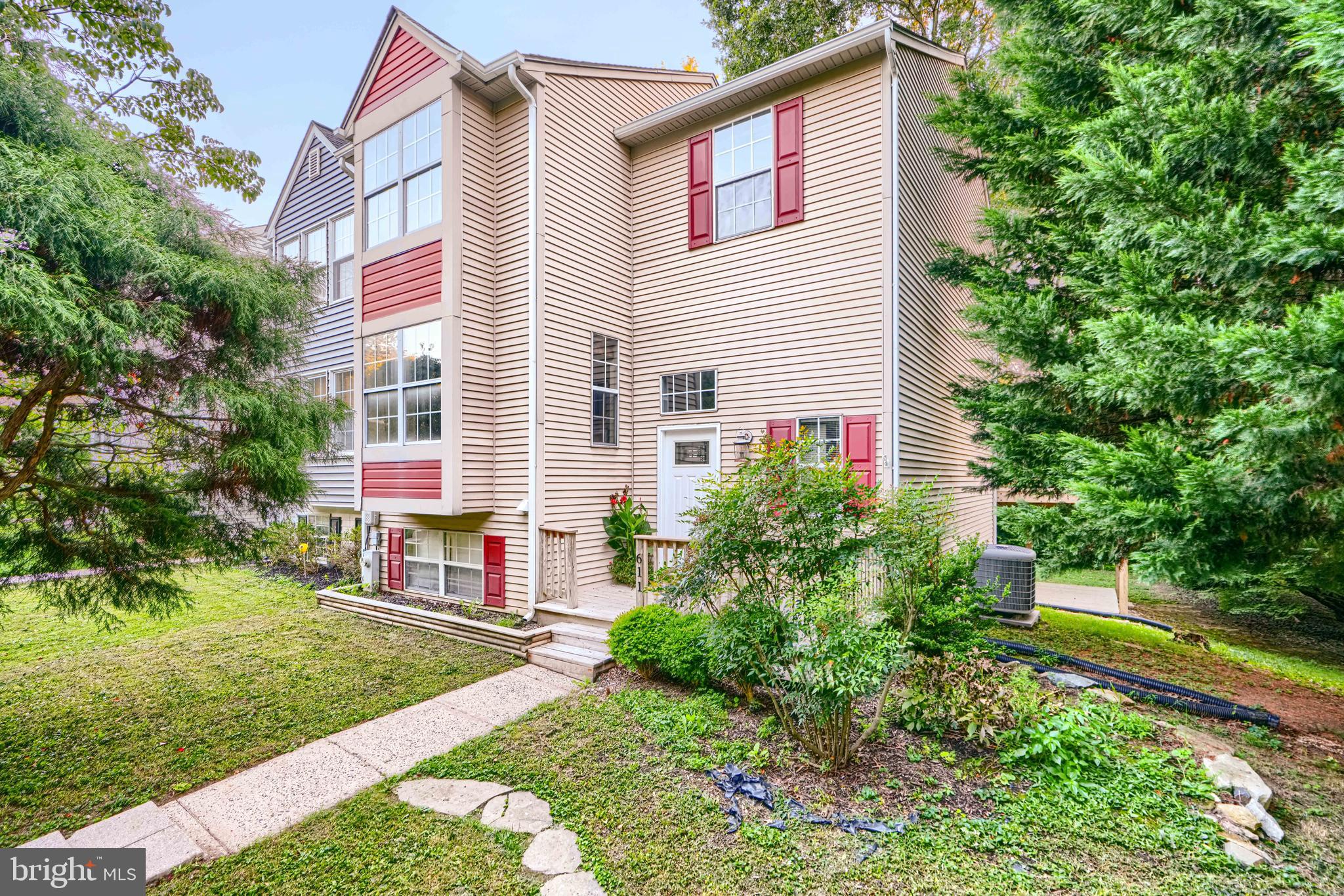 Welcome home! This inviting and spacious end of group townhome is tucked away on a cul-de-sac in the conveniently located Fountain Glen neighborhood. Open plan main level with LVP flooring, living room has french doors leading to large deck with view to trees and common area with stream, dining area with bay window, beautiful kitchen with upgraded cherry cabinetry, granite countertops, and stainless steel appliances. Upper level primary bedroom with vaulted ceiling and large bathroom with soaking tub and skylight. Two other nice sized bedrooms and full bath. Lower level has sliders opening to lower deck area along with built-in bookcase/shelving. Mature trees border backyard that is partially fenced (wire exists for electric fence activation for full yard coverage) allows you to stroll to common area. Shed for storage. Tot lot in center island of cul-de-sac. Ideal location for access to I-95 and commuter routes along with being minutes to the Town of Bel Air, shopping and restaurants.