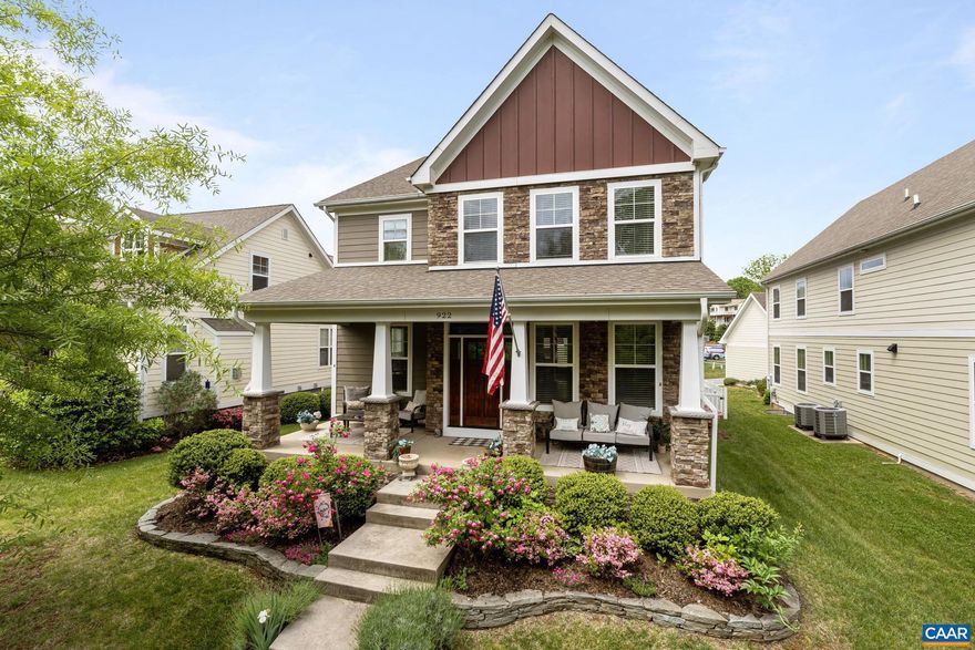 OPEN HOUSE SUNDAY MAY 12 1-3PM. Haden Place. Located between Old Trail and downtown Crozet. Easy access to trails and a short walk to downtown. Built by local custom builder featuring an open floor plan with great finishes and spaces The main level offers a home office plus open/living dining concept. Natural oak floors throughout. Kitchen with island and pantry. Dining and living room areas too. Large owners suite with walk in closet, double vanities, and oversized tile shower. 3 additional bedrooms and a full bath on the 2nd level. Entertain in the spectacularly finished basement. Family room plus rec room with built in bar and cabinets and 2 beverage fridges. 5th bedroom and 3rd full bath in basement too. Full front porch and rear deck overlooking the patio and fenced in year. Detached two car garage.,Granite Counter,Fireplace in Family Room
