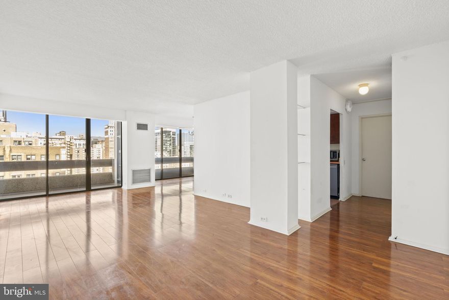 Welcome to 1326 Spruce Street #1901 in the Center City One condominium, located in the heart of Washington Square West. This two-bedroom, two-bath residence offers a spacious layout, abundant natural light, and sweeping city views from a high-floor vantage point.

The home features an open living and dining area with large windows that fill the space with natural light and frame the surrounding skyline. The kitchen flows easily into the main living area, creating a comfortable layout for everyday living and entertaining.

Both bedrooms are generously sized, including a primary suite with a walk-in closet and its own full bathroom. The second bedroom is also spacious and is served by a nearby full bath, providing flexibility for a variety of living arrangements. An in-unit washer and dryer adds everyday convenience.

Center City One is a well-established full-service building offering a 24-hour concierge, elevator access, on-site management, and available garage parking.

Situated in Washington Square West, the location places you close to some of Philadelphia’s most notable restaurants, cultural venues, neighborhood shops, and the cultural corridor along the Avenue of the Arts, along with convenient access to public transportation and nearby green space at Washington Square.

Experience comfortable city living in one of Center City’s most vibrant neighborhoods.