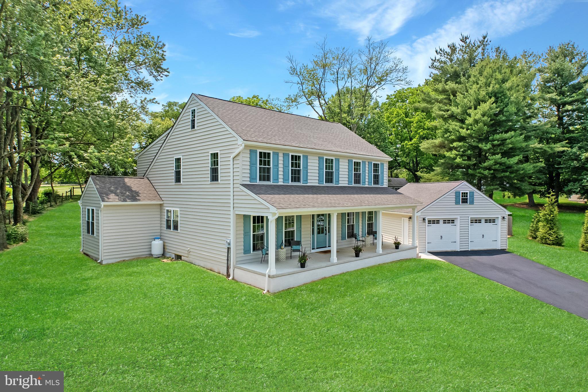 Welcome to 124 Spring House Way—an impeccably renovated home in the award-winning Unionville-Chadds Ford School District, where luxury and thoughtful craftsmanship meet everyday functionality. Set on a beautifully graded lot, this home stuns from the start with all-new lifetime roof, brand-new siding, new gutters and downspouts, energy-efficient windows, and modern garage doors. A covered concrete porch sets the tone for the inviting style and comfort that continues throughout the interior.
Step inside to find solid white oak hardwood flooring on the main level, complemented by 7.25” baseboards, wide casings, and modern lighting fixtures that elevate each room. The fully reimagined open floor plan flows effortlessly into a designer kitchen that features custom solid wood cabinetry, natural stone and quartz countertops, a 36” LP range, built-in hood, microwave drawer, and a wine/beverage center—all finished with a sleek tile backsplash and white oak open shelving. The expansive kitchen also features a walk in pantry and an island large enough to seat 4 comfortably. The main floor also features recessed lighting and two solid masonry wood-burning fireplaces add warmth and charm to both the living and family rooms, perfect for cozy gatherings or elegant entertaining. This floor includes a half bathroom off of the sunken living room.
Upstairs, you'll find four spacious bedrooms with new plush carpeting, ceiling fans in each room, and a luxurious primary suite boasting a frameless glass shower with dual shower heads and premium Moen fixtures. The bathrooms and second-floor laundry are fully tiled, offering a fresh, modern feel. Behind the scenes, you’ll appreciate upgraded electrical, drainage, supply lines, and insulation—ensuring comfort and efficiency year-round.
Ideally located just minutes from the vibrant Kennett Square and West Chester Boroughs, with easy access to shopping, dining, and more—this home combines timeless style with modern living in a prime Chester County location.