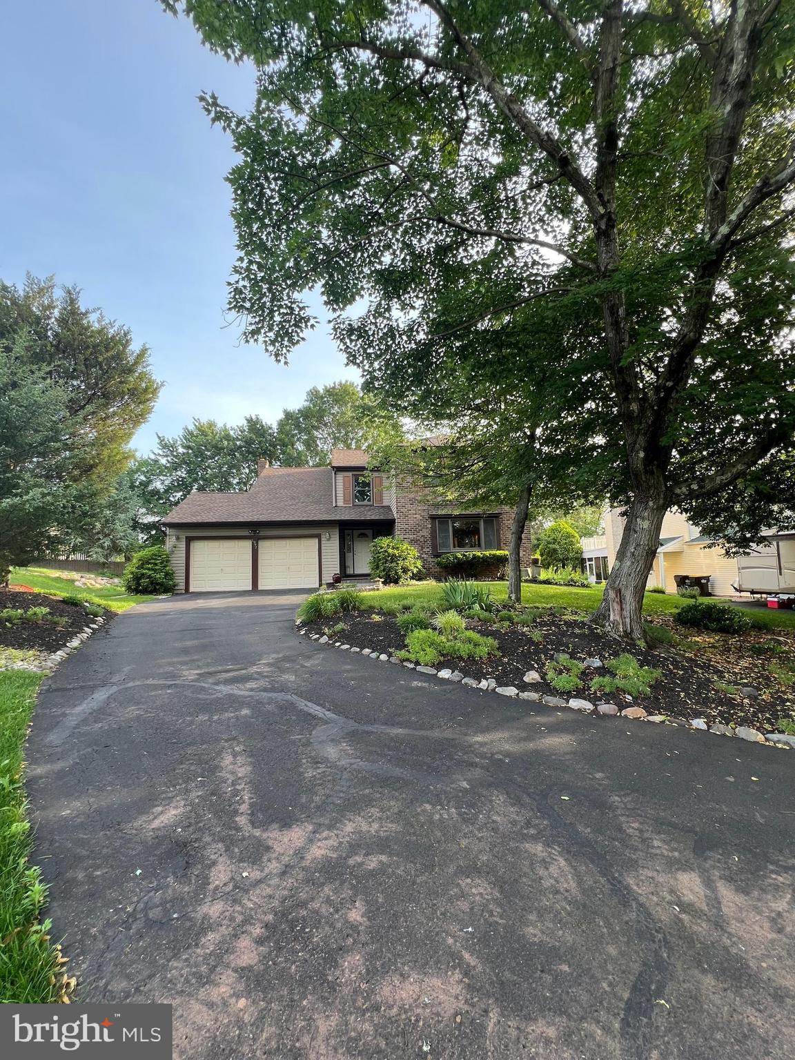 First time to sell this gem in the popular neighborhood situated in a cul-de-sac of Fox Hollow Subdivison in Bucks County, Warrington, Pennsylvania. Conventional-Colonial design built with staircase from front entrance going up to 2nd floor hallway. From front door entry leads you to first floor hardwood floorings all throughout the hallway, living room with huge bow window glass view of the front yard and driveway. Spacious formal dining room, hardwood floor, sun lighted in the afternoon. Hallway leads to full kitchen with bow window full view of rear yard, granite countertop and nice back splash. Diswasher and refrigerator are included. At the mid section of first floor there is a renovated powder room with wide floor tiles. On east side of first floor is a huge family room full hardwood floorings with brick fireplace (from ceiling to floor), there is a slider framed glass door that serves as access to the covered patio for family gathering, picnic and dining out. Going up through the staircase leads to the top hallway surrounds to the entrances of each 4 bedrooms. Spacious master bedroom with special bamboo hardwood floors, all windows replaced with andersen brand with wider wood blinder saving energy. Rebuilt master bathroom with top brand materials, with sit down shower and built-in hair dryer on the wall. Master bedroom has two huge closets, overall ceiling lights through out the master bedroom. 2nd and 3rd bedroom also spacious, one hardwood floor, the other fully carpeted. 4th bedroom currently being used as computer room. Basement unfinished, constructed on slab and concrete blocks walls. There is a crawl space for storage of seasonal items. Sump pump at corner of basement. French drain system around the main basement. Utilities section stands the gas hot water and HVAC system, according to owner all well maintained.