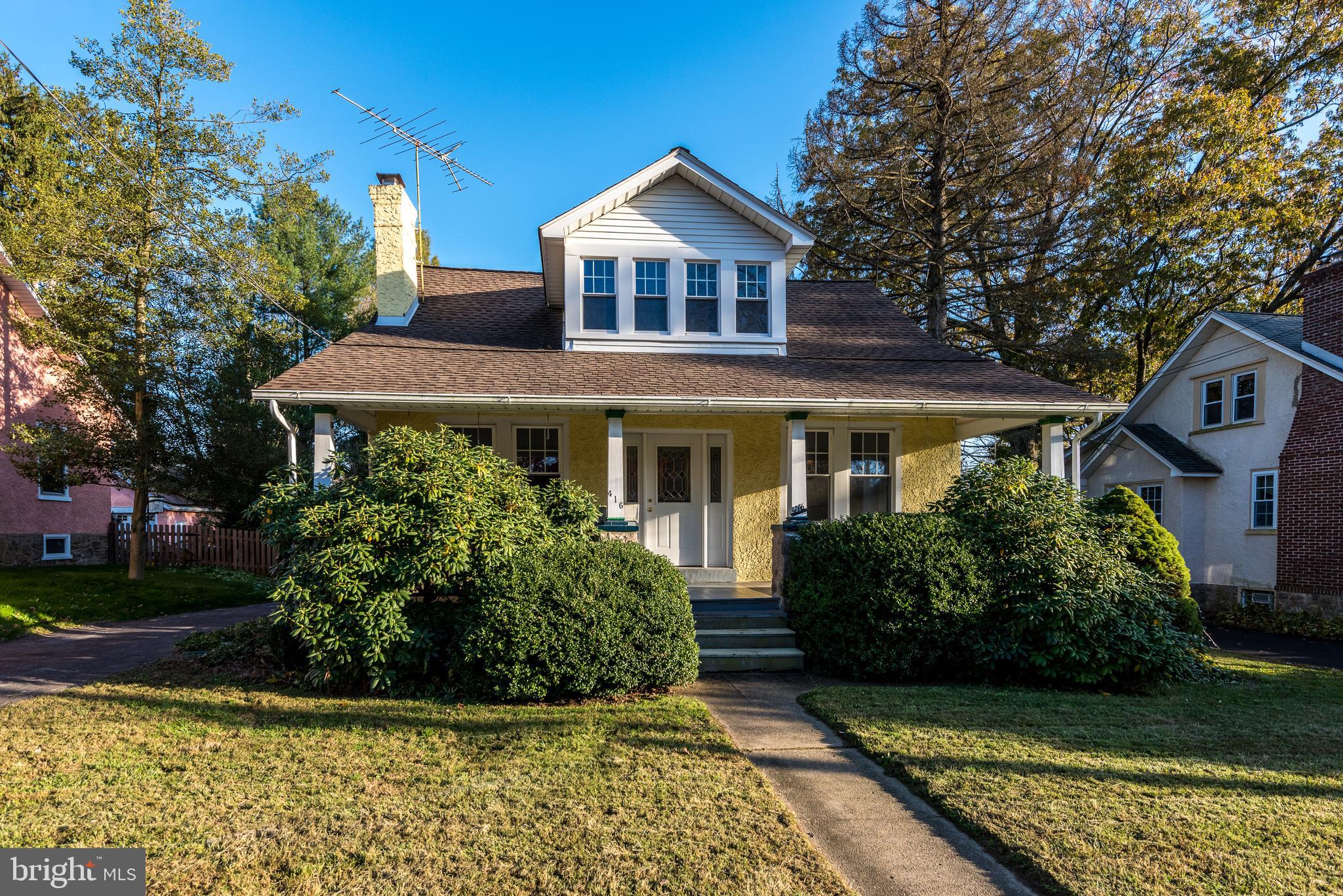 416 Tennis Avenue is a classic 1920s Craftsman style Bungalow located in the coveted Borough of Ambler. The home features an abundance of natural light, hardwood flooring, and original architectural details and charm that are unique to this style home. Currently, there are four bedrooms, including one on the first floor, and one full bathroom, however, the options for customizing the floor plan to suit your needs/desires are many as the main level is spacious enough to expand the kitchen, create a first floor master bedroom, add a full bathroom, and/or main floor laundry. This well-built home is located within walking distance to Wissahickon Schools and downtown Ambler, featuring fabulous restaurants & breweries, great shops, a movie theatre & playhouse, newly renovated library, seasonal farmers market, numerous festivals, and a co-op grocery store. Great opportunity to create your dream home in a special town! Please note that the home is in need of renovation and is priced accordingly. This is an estate sale and is being sold as-is.