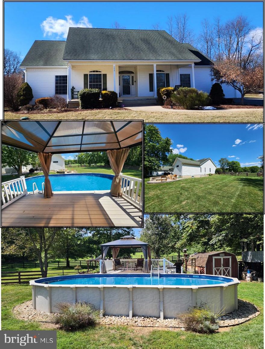 Amazing home that offers so much. Rancher has 5 bedrooms 4 1/2 bath on over 2 acres. above ground pool, fenced rear yard. The main level is 3 bedrooms and 2 1/2 bath. Family room fireplace, kitchen with large island and upgraded appliances. The basement is finished with recreation room with fireplace, kitchenette, bedroom, full bath and a 3rd laundry. Attached in-law suite has it's own entrance but is also attached via the garage. In-law suite has full kitchen, dining area, living room with fireplace, bedroom and amazing remodeled full bath. Large covered front porch. Patio with built-in concrete bench, firepit. Above ground pool with deck. This home is an absolute must see. Interior pictures will be added.