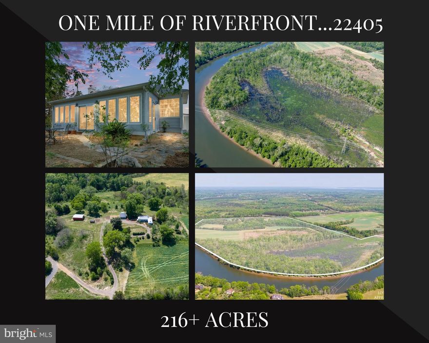 Welcome to Snowden—an extraordinarily rare offering that truly defines a once-in-a-lifetime opportunity. Properties of this scale, beauty, and legacy seldom come to market—and once they’re gone, they may never be available again. Just seven minutes from downtown Fredericksburg, this breathtaking 200+ acre estate features over a mile of Rappahannock River frontage, delivering unmatched natural beauty, privacy, and potential. Perched atop a hill, a charming residence captures sweeping panoramic views in every direction, immersing you in the serenity of your own private retreat. The main home offers three bedrooms, one full and one half bath, and is enhanced by hardwood flooring, abundant windows, a cozy wood-burning stove, and tastefully updated kitchen, bath and conservatory—all freshly painted and move-in ready. Though moments from town, the setting feels worlds away, offering complete privacy and a romantic, estate-like ambiance. Beautiful low maintenance landscaping surrounds the home and  with  generous use of  flagstones providing that old world feel. Steps away is an oversized  detached two-car garage with workbenches and side access door. Above it sits a large sun-filled guest quarters with half bath, currently used as a light-filled office—adding versatility and comfort, perfect for remote work or hosting guests. This guest quarter has its own private entrance using a custom steel staircase and with its own stylish balcony with lovely views. The main home sits on approximately 13 acres, presenting the unique option to subdivide or reside comfortably while designing and building your dream waterfront estate home.  Equestrian and hobby enthusiasts will appreciate the 20x40 barn with a 10-foot lean-to, as well as a nearby greenhouse—ideal for cultivating your passions. Two separate entrances from Route 3, including a paved circular drive, provide convenience and accessibility. Recent improvements include a new garage roof and HVAC system (2020), and a new septic system (2021), ensuring peace of mind for years to come. The property has been well loved and well kept but is now time for new stewards. The land itself is a stunning blend of open farmland, mature trees, wetlands, and expansive riverfront—an ever-changing landscape of beauty and possibility. Zoned Agricultural and subject to a conservation easement, this property preserves its natural splendor while offering exceptional opportunity. Snowden is more than a property—it’s a legacy. A rare convergence of location, scale, waterfront, and beauty. An unparalleled outdoor paradise where you can truly have it all!