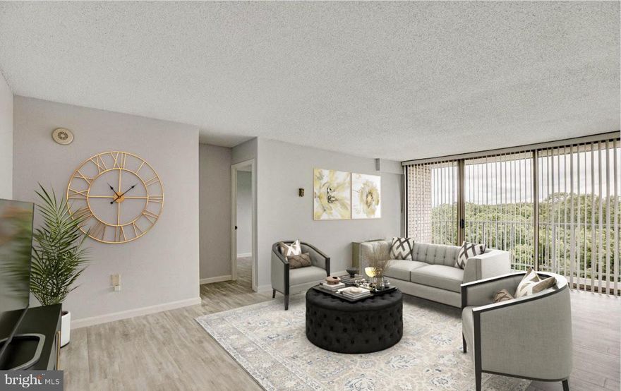 This beautiful 12th floor condo has been beautifully  renovated and is ready for its new owner.  New SS appliances in the kitchen, renovated bath, refinished floors and fresh paint.  Open floor plan with living room and dining room and the covered balcony just outside offers additional space.  24 HR coverage in the lobby adds to the luxury & safety.  Utilities included in the condo fee.  Fitness Center & outdoor pool.