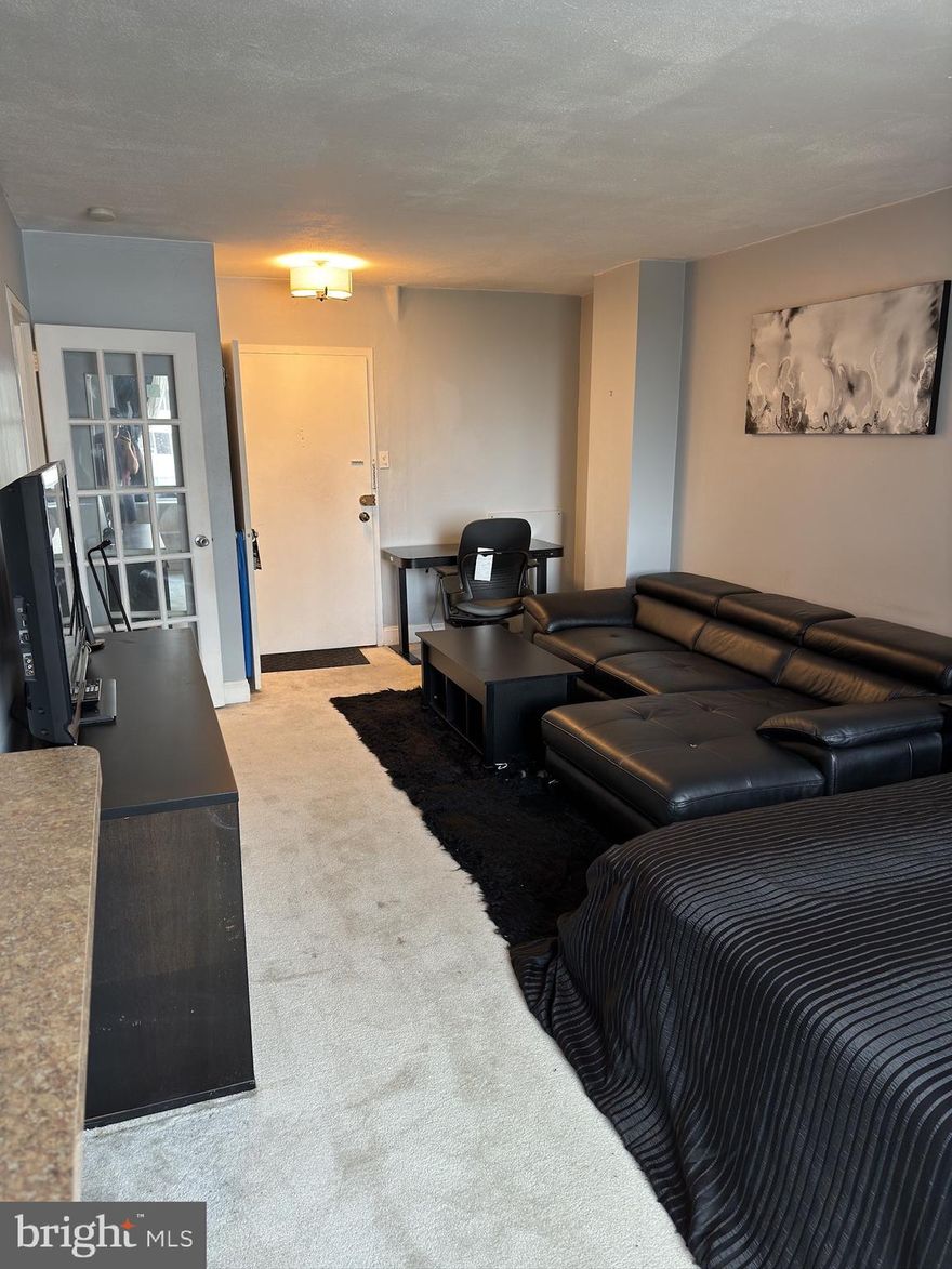 Renovated Studio in Rosslyn, VA**
Where else can you find a fully furnished studio in Rosslyn, VA, with Parking? This 400-square-foot unit is available as soon as mid-September! Enjoy all utilities and access to newly renovated amenities, including a large gym, sauna, and swimming pool. Updated kitchen with stainless steel sink, gas range, and microwave - Modern bathroom - New light fixtures and custom paint - Built-in vanity/office - Walk-in closet - Fully furnished with a queen bed, new couch, side tables, and lamps. Just two blocks from Rosslyn Metro (Orange Line) - 10 minutes by car to Reagan National Airport or 5 Metro stops; Dulles International Airport (IAD) accessible via Silver Line - Direct Vamoose Bus service to/from NYC (2 blocks away) - Short walk to Georgetown and Georgetown University shuttle - Close to restaurants, entertainment, supermarket, Target, parks, and shopping 

 **Building Amenities:** - Gated community with a concierge desk and secure lobby - Olympic-size pool, new gym, convenience market, hair salon, and dry cleaners - No pets allowed