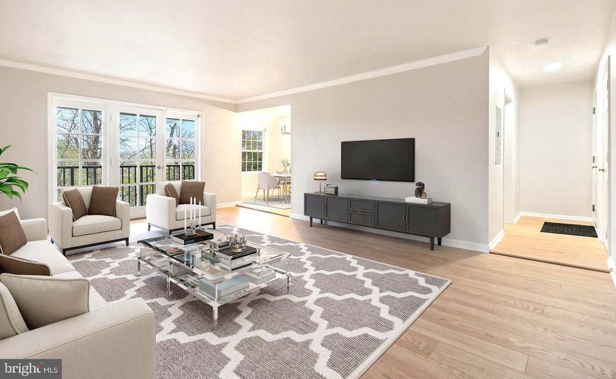 This amazing condo community is truly in the center of EVERYTHING and makes commuting and getting around Falls Church and beyond easy easy easy! This spectacular top floor unit backs to trees and is light and bright regardless of which direction you look.  The floor plan is open and inviting with space for anything and everything you'd want in your home. The kitchen features newer cabinets, large pantry, beautiful backsplash, granite counters, SS appliances, new fixtures, and a large dining space. The family room is LARGE with space for a sectional, traditional sofa, tv, desk, reading chairs and bright triple windows with a center door leading to the private balcony.. a beautiful outdoor retreat space. Both bedrooms have large windows, double closets, and space for a king-size bed, dresser, and desk if desired. This condo is the perfect mix of modern style and convenience with multiple metro stations and bus stops nearby. Shopping, dining, grocery, and so much more are just steps from your front door.  Monthly fee includes all utilities (water and electricity). Come and see this one in person, you will be impressed!