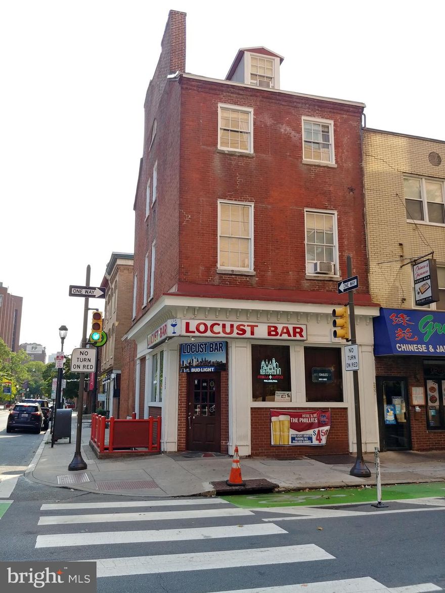Nestled at the heart of Philadelphia's Old City stands the remarkable Landmark property, an iconic establishment gracing the prominent intersection of 10th and Locust. Locust Bar offers prime location as a turnkey corner restaurant and bar.  This amazing property also boasts six accompanying apartments offering a wholly separate source of revenue.   Investors have a value add opportunity with the 6 apartments – simple renovations/upgrades could easily yield increased rents.  Locust Bar has stood as an enduring neighborhood staple, a cherished destination for locals and visitors alike. The investment potential here is truly remarkable, reflecting a solid and attractive return on investment. As a savvy entrepreneur, this property offers not only a piece of Philadelphia's rich history but also a tangible and thriving business ready for your stewardship. Whether you're a seasoned hospitality professional seeking your next venture or a visionary newcomer looking to make your mark, the Landmark property at 10th and Locust offers a tremendous investment and business opportunity. Please note that the R liquor license is available for purchase for an additional $200,000.00