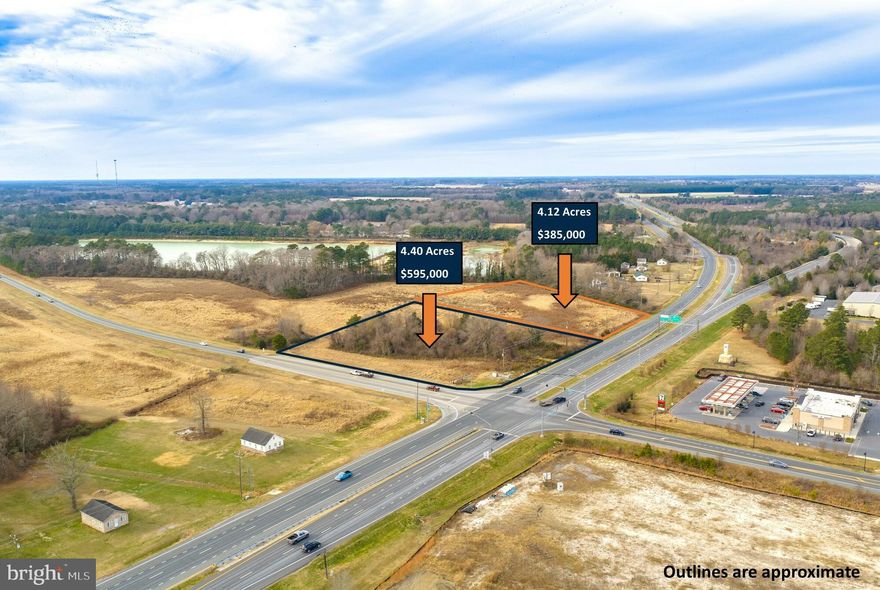 Two pad sites available at the intersection of Route 50 and Naylor Mill Rd on the west side of Salisbury. The parcels can be purchased together, or separately (4.4 acres and 4.12 acres). The parcels are located in the County and have approved perc tests. Access to the properties will be off of Naylor Mill Rd. Conveniently located adjacent to the Rt 50/Rt 13 interchange, the parcels are opposite of the Westwood Commerce Park and are situated in an area that is rapidly growing, both commercially and residentially. Parcels can be purchased together or separately. This is a high traffic location at a lighted intersection with fantastic exposure along Rt 50 Business.