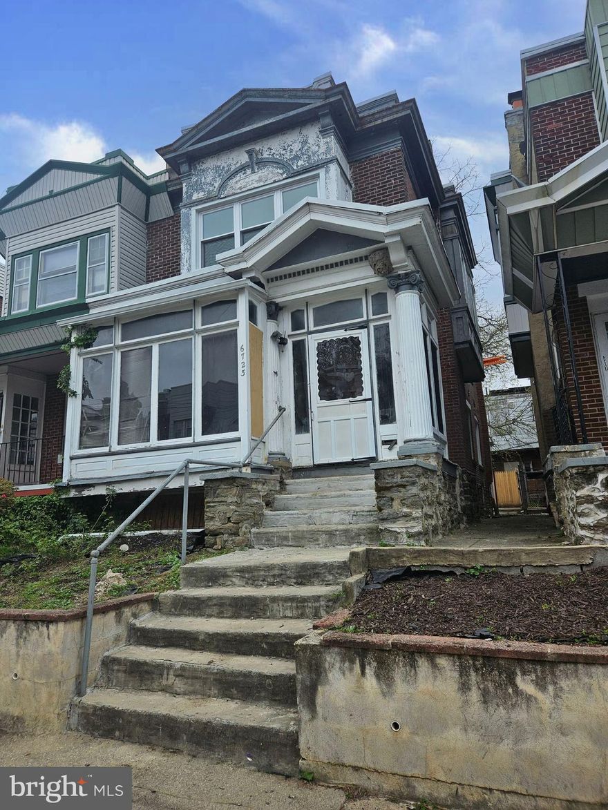 Great Investment opportunity for 2-story brick twin(semi-detached) property. Built in 1925, Located in West Oak Lane section of Philadelphia. Property is currently unfinished and awaits your creativity and personal touches. Property is framed out and set up to be offering enclose porch, living room, dining room, kitchen, 3 bedrooms and 1 bath, full unfinished basement and small rear yard.