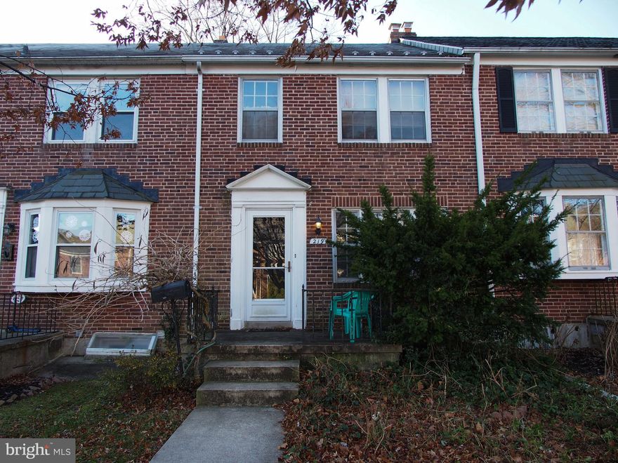 Great Rodgers Forge home just waiting for new owners to bring new life!  Hardwood floors on the first and second floors, an open basement to work with, so much potential to see. Level rear lot backs to St Pius X! Overbrook is a wide one-way street here, east of Pinehurst and West of Dorking heading towards York Rd. Close to eateries, shopping, and more, this Rodgers Forge home is waiting for you! **Sold As-Is, seller will make no repairs.**