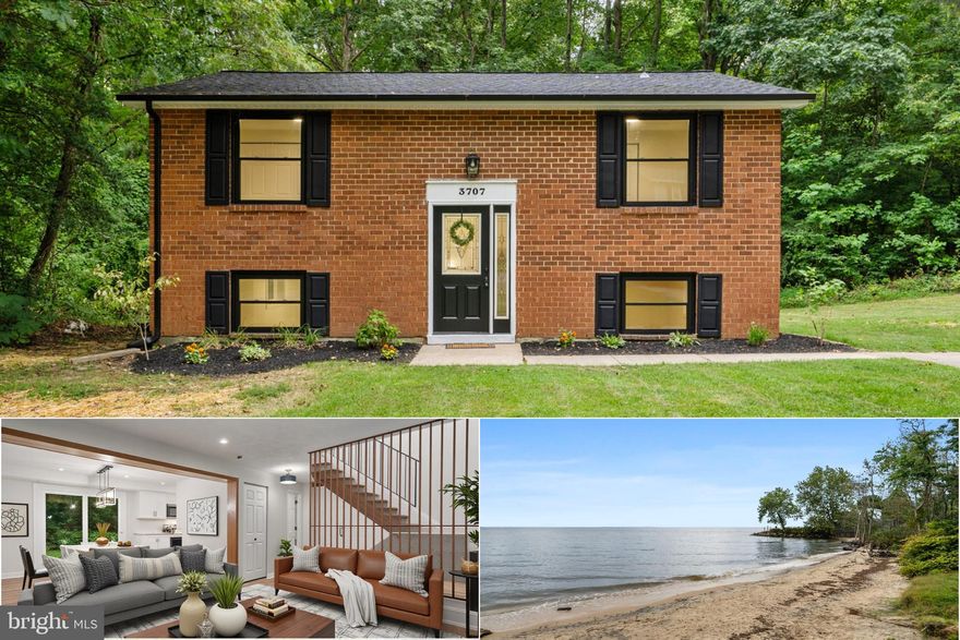 Back on market - here's your chance to grab this house at a tremendous value! **New roof, gutters, windows, flooring, kitchen and baths - As Close to New Construction as You Can Get For The Price!** Welcome to 3707 Cassell Blvd, a beautifully updated home with character and charm, located in the heart of Prince Frederick. Set within a quiet community that offers access to waterfront and beach amenities, this property combines modern updates with a warm, welcoming layout—just minutes from local schools, shopping, dining, and parks in a sought-after Prince Frederick location.

Inside, the thoughtful floor plan provides space for both gathering and retreat. The lower level features two living areas, a half bath, dining space off of the updated kitchen and a convenient sliding door that walks out at grade to your backyard. 
New windows for natural light highlights the cozy yet functional design, offering the perfect backdrop for relaxing or entertaining. 
Upstairs you’ll find four bedrooms and a full bath, with the primary bedroom enjoying direct access and a sizeable walk-in closet along with a custom vanity ledge and back-lit LED mirror. 

The home has been extensively renovated with upgrades that deliver peace of mind for years to come: a new roof, siding, and black-framed windows were installed in 2024, the kitchen was fully remodeled to include custom-built, soft-close cabinetry, brand-new stainless steel appliances, and stylish finishes in 2025. Bathrooms were updated, as well as new flooring and all new light fixtures installed throughout in 2025.

The exterior features a timeless combination of brick and vinyl siding, ensuring both curb appeal and low-maintenance living. Outdoors, the yard provides ample space for gardening, play, or evenings by the fire pit as autumn approaches. The septic system was replaced in 2015 with risers and was just inspected in May 2025, confirming in working condition. 

Beyond the property itself, the location is unbeatable—enjoy the tranquility of a neighborhood setting while being moments from Rt. 2/4, Calvert County schools, the new Dares Beach Rd shopping center, local restaurants, parks, and Chesapeake Bay attractions. Whether you’re drawn to the community’s beach and waterfront amenities, the spacious and functional interior, or the extensive list of modern upgrades, this home is designed to deliver comfort and convenience at every turn.

If you’ve been searching for a home with personality—not a cookie-cutter layout—paired with thoughtful renovations and a prime mid-county location, 3707 Cassell Blvd is the one. Don’t miss your chance to experience everything it has to offer. Schedule a showing today and envision your life here!