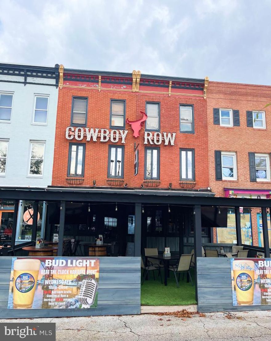 **Owner User Opportunity** 2908 O’Donnell Street is a 3-story, 5,900 square foot bar and restaurant located on the prominent O’Donnell Square Park in the waterfront neighborhood Canton of Baltimore City, Maryland. The building, built in 1920, is in excellent condition. The highly visible property is well located facing O’Donnell Square Park, a well established destination for brunch, lunch, dinner and nightlife. 
The space is currently an operating bar and restaurant on 3 levels w/ kitchen / hood system and an upper level outdoor patio. 
Liquor License available to be purchased separately.