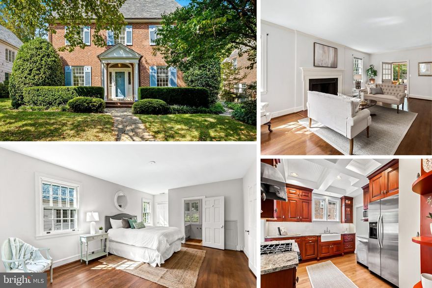 Come visit this classic, attractive, and well-maintained brick Colonial home in the heart of Homeland. Check out all of the original detail! Upon entering this 5 bedroom, 2 full / 2 half bath home one will immediately notice the large foyer leading all the way to the back of the home, the lovely hardwood flooring throughout and the spacious rooms that have been freshly painted.  Stop and notice the 9 foot ceilings, the wall of built-ins and the all around warm feel of this home.  Enjoy the decorative fireplace in the living room followed by  a lovely sunroom featuring terra cotta tile flooring and enjoy the view of the nicely landscaped backyard. Your dining room features lots of sunlight through an east facing bay window.  Off of your dining room is the updated kitchen featuring a coffered ceiling, granite counters, stainless steel appliances, and a breakfast room with a door to the back yard patio. Once outside, enjoy the peace and quiet of your large, landscaped backyard. On the second level, you will find three large bedrooms, one of which is the primary and offers an en-suite bathroom.  The full bathroom  off the hall serves the additional two bedrooms on the second level. Climb another level to discover a home office and/or another two bedrooms. The third level has a half bath as well. This home  has a large, unfinished basement with laundry and lots of room for storage. This home features a detached garage, and is situated on a quiet street with ample parking. A few other details include a slate roof which has been regularly maintained, and a newer hot water heater replaced in 2020. Easy walk to the ornamental lakes of Homeland. What a wonderful neighborhood. You will love it here!