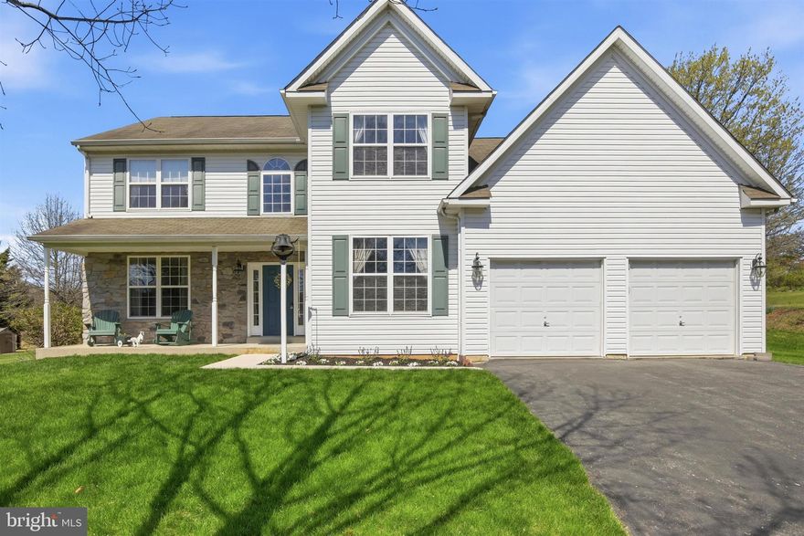 Located on a quiet cul-de-sac, 806 Generals Drive is a meticulously maintained home that stands out with its covered front porch, manicured lawn, and long driveway leading to an attached two-car garage. Inside, a soaring two-story foyer welcomes you, flanked by gleaming hardwood floors that flow through the main level. To the left, the formal living and dining rooms lead directly into a spacious kitchen featuring beautiful cabinetry, a central island, and white appliances. An adjacent breakfast nook provides the perfect spot for casual meals, with sliding glass doors opening to the backyard. The neighboring family room features sloped ceilings, a skylight, and a striking stone accent wall. To the right of the foyer, a private study overlooks the front yard and offers the flexibility to serve as a fifth bedroom. A character-filled powder room and a dedicated laundry room, complete with a sink, cabinetry, washer, and dryer, finish the main floor. Hardwood stairs and hallway lead to the four spacious bedrooms on upper level which are fully carpeted. Three well-sized rooms share a full hallway bathroom, while the massive primary suite acts as a true retreat, including its own private secondary study. The ensuite primary bathroom is impressively large, equipped with a soaking tub, a walk-in shower, and a dual vanity. Additional living and entertaining space can be found in the fully finished basement, which is ideal for a den or media room. Outdoor living is anchored by an expansive paver patio, large enough to accommodate both a full outdoor dining setup for BBQs and a dedicated fire pit area for evening bonfires. The patio overlooks the manicured lawn and a backdrop of mature trees, offering a private feel for gatherings. Situated near local parks, shopping, and major commuter routes, this home offers the space and privacy rarely found in such a convenient East Norriton location. With its unique features and pristine condition, 806 Generals Drive will not stay on the market long!