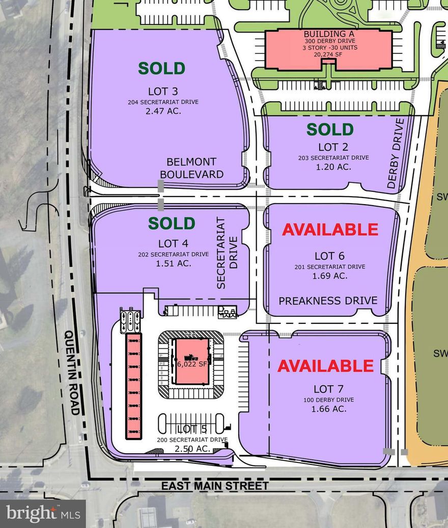 Commercial sites for sale.  Wawa will be anchoring the development along with 120 new apartments and an equine center.  All sites to be subdivided by Seller and site access road system completed.  Assessments and taxes to be determined.  Sites will be delivered "build ready".