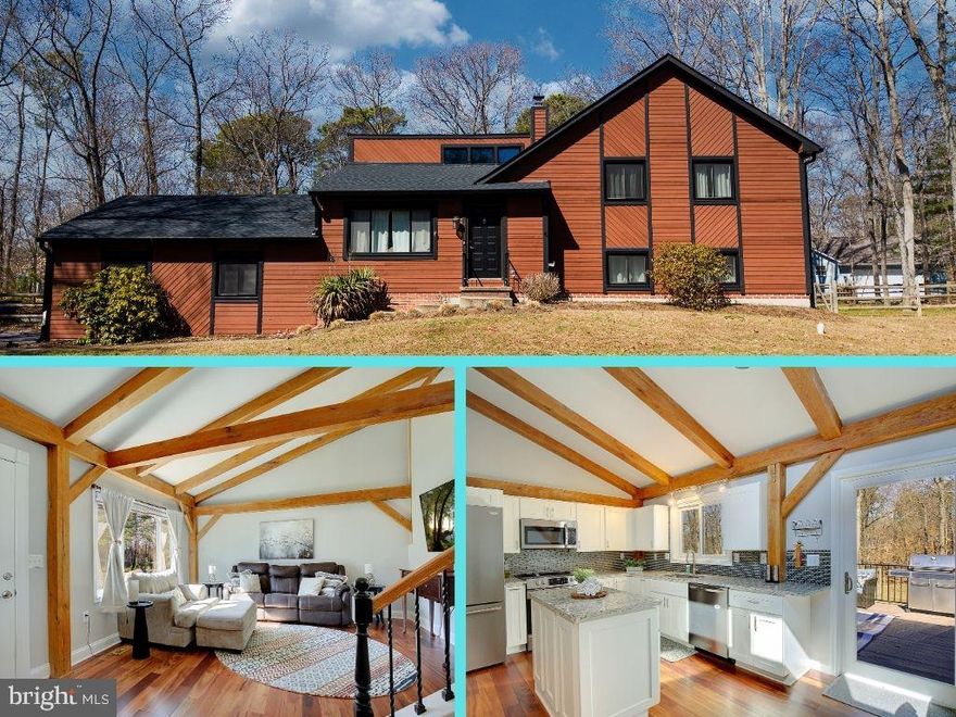 Discover the charm of this beautifully renovated split-level home in the desirable Prospect Bay community. With 4 spacious bedrooms and 3 full baths, this residence boasts an inviting interior featuring upgraded countertops, LVP floors, and cozy exposed beams. The heart of the home is the combination kitchen/dining area, perfect for gatherings that can flow outside to the new expanded deck. Enjoy the serene 1.22-acre corner lot with firepit, trees perfect for hammock, backing to mature trees, offering a peaceful views. The community amenities include a pool, golf course, marina, community pool, tennis & pickleball courts and playgrounds, fostering a vibrant neighborhood spirit. Enjoy easy access to the Prospect Bay sanctuary for boating and fishing enthusiasts. Located in a friendly community with excellent schools and nearby parks, this home is perfect for those seeking comfort and convenience.  BONUS: Outdoor Office with private entrance on back right corner of house.