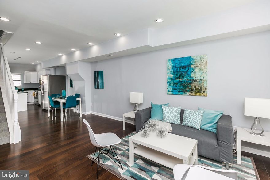 This stunning contemporary home combines modern amenities and sleek finishes! This light filled home features main level open first floor w/ new kitchen, SS appliances, granite, white cabinets and access to rear yard, and recessed lighting. Upper lvl includes Master suite w/ custom spa bath, 2nd bed & guest bath.  Fully finished LL also has a full bath. Mins from Canton Crossing, Bayview & 95/895