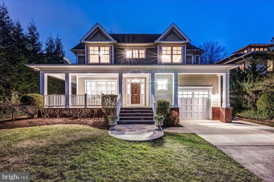 This meticulously maintained, Cafritz-built home in the sought after Somerset neighborhood, offers an abundance of space and sophistication, with 6 generously sized bedrooms, 5 full bathrooms, and 1 half bathroom. The charming front façade features a wrap-around porch, inviting you into a world of warmth and elegance. Upon entering, a grand foyer ushers you into the home, designed for both formal gatherings and relaxed everyday living. The main level presents a versatile living room, ideal for intimate conversations, quiet reading, or enjoying a movie. The formal dining room, capable of seating 10, sets the stage for memorable dinner parties and family celebrations. A butler's pantry adds convenience and extra storage to the heart of the home. The spacious kitchen, with its oversized center island offering bar seating, is complemented by a cozy breakfast nook, creating the perfect environment for hosting family and friends. The family room, centered around a charming fireplace, flows seamlessly into a screened-in porch complete with a refrigerator and ice maker, offering a peaceful retreat for unwinding and entertaining. 
Additional features on the first floor include a mudroom, laundry room, and powder room, as well as direct access from the one-car garage with an extra storage area. The gleaming hardwood floors throughout the main level add an element of timeless elegance. The second floor reveals a thoughtfully designed landing area, ideal for lounging or watching TV. The expansive primary suite is a serene sanctuary, featuring two walk-in closets and a luxurious en-suite bathroom with dual vanities, a soaking tub, and a separate shower. Three additional well-appointed bedrooms, along with two full bathrooms, complete this level. The uppermost floor offers a private bedroom with its own sitting area and a full bath, ensuring both comfort and seclusion. All levels boast newly installed carpet, enhancing the home’s appeal. The lower level offers a spacious recreation room with ample space for playroom, exercise room and home theater.  The lower level includes an additional bedroom, a full bathroom, a workshop, and large ample storage spaces, perfect for all your needs. The professionally landscaped backyard serves as a serene oasis, featuring a patio, tranquil pond with waterfall, fire pit, and a built-in gas grill, creating an idyllic setting for outdoor relaxation and entertainment. Nestled in the coveted Somerset neighborhood, this home offers access to a town pool, playground, tennis courts, basketball court and batting cage. It is only a short walk to downtown Bethesda, Norwood Park, Friendship Heights, the Metro Redline, local dining options, and the scenic Capital Crescent Trail, perfect for walking, hiking, or biking.