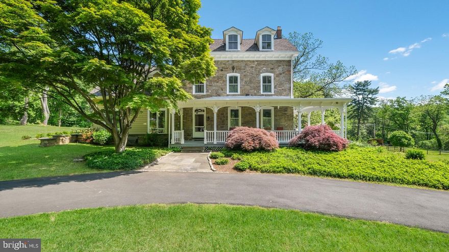Exquisite one-of-a kind 1878 Manor house in Huntingdon Valley. This must-see property is situated on 4.15 acres, 200' from the entrance of Lorimer Park which offers hiking, biking, fishing and horseback riding. Lorimer Park is incorporated with the Rails to Trails program (from Fox Chase to Byberry Road), and connects to Pennypack Park, encompassing approximately 35 miles of trails.  For horse folks, property has a barn w/4 stalls and 5 turn outs with run-in sheds.  Barn has hayloft and tack room. Pool house, barn and turn outs all have water. The majority of this 5300(+/-)sf charming home has been renovated over the past few years, along with a huge newly constructed gourmet kitchen, family room, breakfast area, and office/bedroom with full bath. It boasts newer plumbing, updated electric, new Pella and Kolbe windows and doors, HVAC (3 units, 5 zones) throughout. The renovations were done using top quality materials, making this home very economical. The charming wrap around porch overlooks the lovely 4+ acre property, 20x50 pool and pool house, circular driveway and horse runs, and mature trees. The entry foyer features random width pumpkin pine floors and full trim molding, leading to a newly constructed 2 story family room (23'x28') with 24' high ceiling. Impressive Black Walnut floors, original massive stone wall (original exterior wall) with built-in illuminated pre-Civil War era stained glass window, recessed lighting, ceiling fan, wired and mounting for flat screen TV, full windows and 2 double French doors to rear patio.    Gourmet kitchen has massive center island, ample cabinets for the most seasoned chef to enjoy, dual ovens, built in microwave, pot filler, exhaust fan, tile backsplash, recessed lighting, black walnut floors, and breakfast room includes built in cabinets and desk. Pella sliding glass door leads to rear patio. Just off the kitchen thru hallway are more closets and a 2nd washer & dryer hook up. Bright first floor in-law suite with full bathroom, tile floor and private entrance. Formal living room has random width pumpkin pine original floors, fireplace with Mercer tiles, large windows with deep window sills, recessed lights.  Formal dining also features fireplace with Mercer tiles, pumpkin pine floors, built in plate display cabinet and recessed lights. Off the dining room is the library, with a full wall of bookshelves, and heart pine floor. The family room, kitchen, breakfast room and in-law suite flooring is custom made from black walnut random-width tongue and groove flooring, made from trees on property.  They were milled, dried, finished and installed by a master carpenter.Thru the family room French doors is the 15' x 29' stamped concrete rear patio.  Up the curved staircase to 2nd floor, the spacious master suite boasts a sitting room, bedroom with recessed lights, master bathroom with oversized dual head shower with steam, large walk-in closet with custom built-ins, washer/dryer, and pumpkin pine floor. 2nd and 3rd bedrooms are also on the 2nd floor, including hall bathroom with Jacuzzi tub, heated tile floor, towel warmer. The 3rd bedroom has French doors that overlook the family room, has recessed lighting, oak floor. French doors lead to 2nd floor outdoor deck overlooking rear yard acreage. Continue up stairs to 3rd floor with 4th bedroom or den/office plus 2 additional generous bedrooms, Jack and Jill bathroom, large hall cedar closet with access to attic. Neat and clean full basement. Part of basement is unique root cellar with barrel shape ceiling.  Makes awesome wine cellar!  Possible sub dividable 1 acre building lot. New owner MAY take advantage of low real estate taxes by continuing use of Act 319 status.  If buyer does not have horses and/or does not wish to rent stalls and runs, sheds can be easily removed. This is a once in a lifetime opportunity to live in this spacious, beautiful and charming vintage home with all modern upgrades, steps from miles of parks and rails.