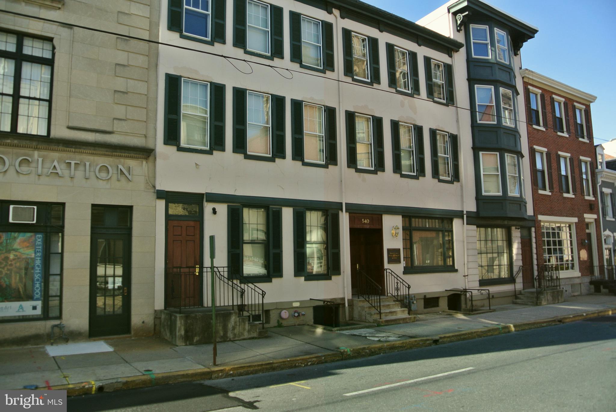 Now is the time to Lease an Office SUITE within this Historic Building. There are 10 Suites available ranging in square footage and monthly pricing. Suite 33 is available for $400/mo; Suites 22, 24 & 34 are available for $450/mo; Suite 26 is available for $700/mo, Suites 25 & 35 are available for $900/mo and Suites 11 & 21 are available at $2,150/mo in this historic, renovated building within minutes of downtown Reading. Suites range from Single Offices (160sf) up to Multi-Office (1400sf) Suites. Most of these Suites can be combined for even more space, if needed. All Suites are furnished but if you want to furnishe yourself no problem we'll empty the space, Why not consider leasing a PRIME office Suite where you would have access to conference rooms for meetings/depositions/real estate closings. Location is key. This Building is located close to the County Court House, County Services and Admin, Berks County Bar Association, Reading downtown and Garage Parking which is a 1 block away (rent a space monthly). Rental price is all inclusive - electric, heat, air conditioning, trash, water, sewer, common area maint – NO additional monthly bills! A Virtual Receptionist will be for client use to continue into the Building. Two First Floor Conference Rooms are available for use at an hourly rate - Perfect for meeting clients for the first time! Dining Area will be refitted as a Training Area with outdoor courtyard use. New smaller Kitchen/Pantry is being designed for Tenant use. Don't want to climb Stairs ... No Problem! There's an Interior elevator for ease of access to 2nd and 3rd floors. Access to building by Tenants will be by FOBS; Suites will have key access. Building will be opened during normal business hours. Photos are of the several different office suites available within the building.