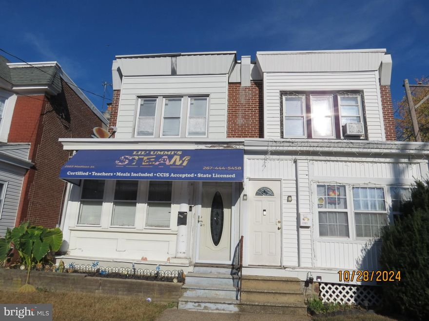Most recently used as a daycare.  First floor was updated a few years ago.  Upstairs needs some work.  Solid twin home.  Has an enclosed front porch, large living room and dining room with a nice eat-in kitchen.  It does have a back yard and on-street parking.  Seller selling as-is, not repairs will be made.