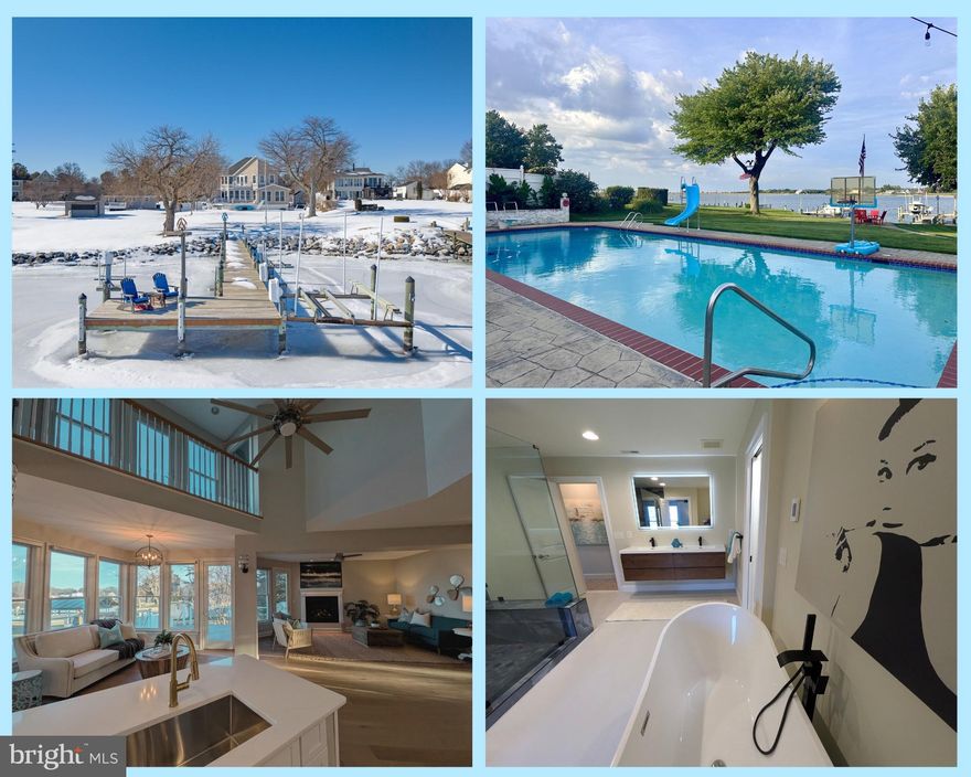 Live every day like vacation in this STUNNING waterfront private oasis just minutes from the Bay Bridge, where coastal luxury meets effortless Chesapeake Bay living. Nearly 3100 sf, , this gorgeous retreat features four spacious bedrooms and three beautifully updated baths, designed for comfort, style & unforgettable gatherings. Main level bedroom & full bath offer flexibility! The heart of the home? A magazine-worthy coastal kitchen with new custom cabinetry, gleaming white quartz countertops, & shiny stainless steel appliances. Wide-plank white oak flooring that carries warmth and sophistication. Open, airy, and filled with natural light — every space feels intentional and elevated. Primary suite emulates the  finest of hotels with cozy gas fireplace, catwalk to waterfront balcony, bonus room/office & STUNNING  spa bath with sunken tub, walk-in-shower & vanity for two, heated floors & spacious closet for ample storage. Step outside to your own resort setting — with private in-ground pool, expansive entertaining areas, maintenance-free deck with cable rails for nautical feel. and a private pier with boat lift & two jet ski lifts - just three lots from direct Chesapeake Bay access. With 4' MLW, boating enthusiasts will appreciate effortless access to open water in minutes. This is more than a home — it’s a lifestyle, waterfront living re-defined.  Opportunities like this don't float by twice- your boat belongs here!