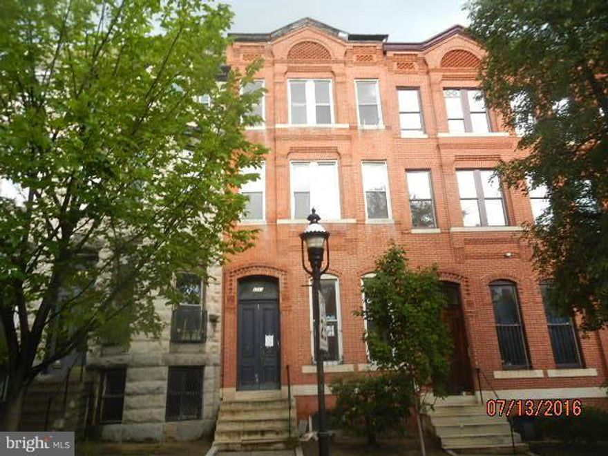 Fannie Mae Homepath Property. Wonderful chance to own this value priced multi-unit row home in Bolton Hill.  Property has 3 units with an unfinished basement. Huge income potential. Live in one unit and rent out the other two. Hurry, this one won't last long. Contact Alt Agent with any questions.