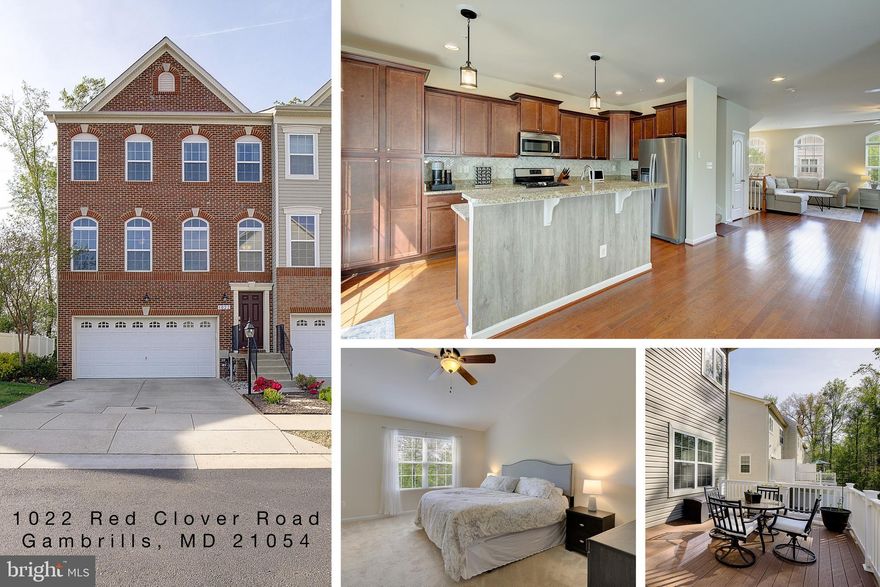 Welcome to 1022 Red Clover Road in the sought-after Summerfield Village community. This beautifully maintained brick front, end-unit townhome offers the perfect combination of comfort, style, and everyday convenience. With three finished levels, 3 bedrooms, 3 full baths, 1 half bath, and a 2-car garage, there is plenty of space to live, work, relax, and entertain.

The sun-filled main level features an open layout with hardwood floors, generous living and dining spaces, and a beautifully appointed kitchen with granite counters, stainless steel appliances, pendant lighting, and a breakfast bar that makes gathering easy.  Directly off the kitchen is a spacious deck that backs to trees -- a perfect place for morning coffee or a nice glass of wine after work. Upstairs, the spacious primary suite offers a peaceful retreat with a walk-in closet and luxurious bath, while upper-level laundry adds convenience to daily life. The upstairs also includes two additional bedrooms and a full hall bathroom with double sinks. The lower level includes a large den/family room and full bath, creating flexible space for guests, hobbies, a home office, movie nights, or quiet downtime.

Step outside and enjoy even more room to unwind with a private paver patio and a scenic wooded backdrop. Summerfield Village offers amenities that add to the lifestyle, including walking and biking trails, tot lots, picnic areas, a dog park, and clubhouse. The property is conveniently located near shopping, dining, and other amenities at the Waugh Chapel Shopping Center, and the community even offers a walking path for easy and safe access. Route 97 and Route 50 are close by, making commuting to DC, Baltimore, Ft. Meade, or Annapolis easy.  This home offers the space, setting, and flexibility that today’s buyers are looking for. Don't miss out!