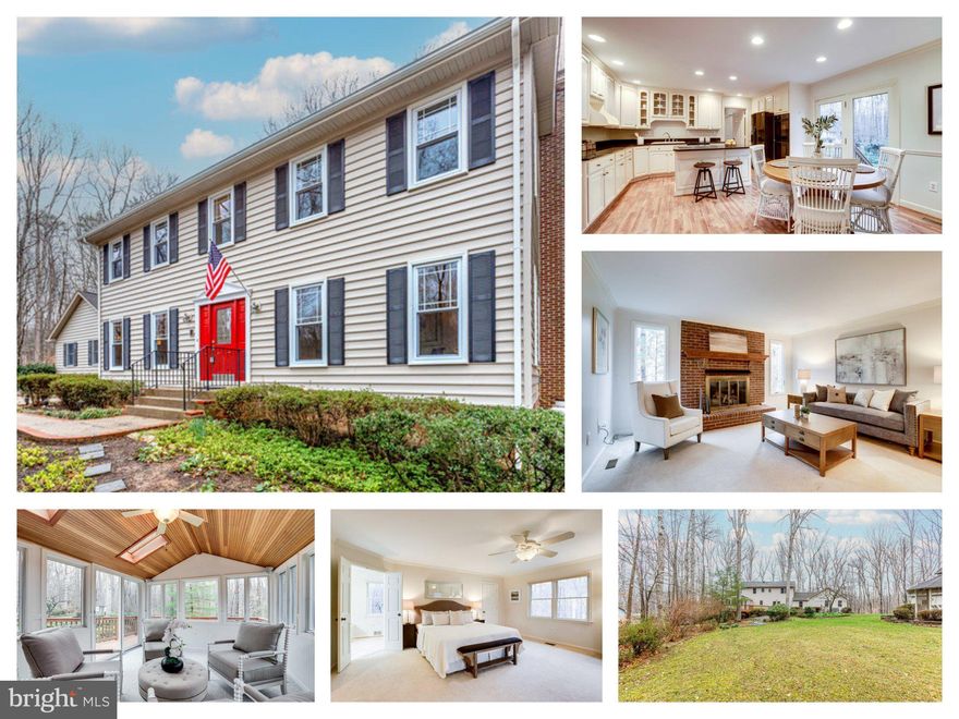 OPEN HOUSE 3/24  THURSDAY FROM  4-6PM, 3/25 FRIDAY FROM 12-2PM, 3/26 SATURDAY FROM 2-4PM AND 3/27 SUNDAY FROM 2-4PM.
Beautiful 5 bedroom/3.5 bath colonial on a gorgeous 1.2 Acre private lot featuring TWO Owner Suites (one main level living), sunroom addition, and 2 car garage.    Enjoy nature and privacy of mature trees and flat backyard including a lovely gazebo.   This home was meticulously cared for and is move in ready!    Updated eat-in kitchen includes an island with seating,  table space, abundance of white cabinets, and doors opening to the large deck and backyard.  Formal living and dining rooms, plus a welcoming Family room that features a fireplace, and sliding doors out to the sun-filled Sunroom addition.    Main level Owner Suite is a dream - with large private bath including double sinks, whirlpool tub, glass steam shower, and 2 walk-in closets.  4 additional bedrooms upstairs.   Great walk-out basement with rec room, additional bonus room, and large utility room.