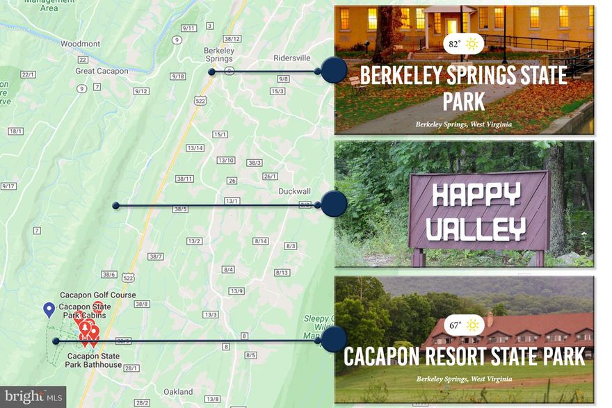 Location! Location! Location!  Secluded but close to everything Cacapon Resort State Park and Berkeley Springs have to offer. Gorgeous wooded lot in Happy Valley Retreat just off Cold Run Valley Road backs to open land at Great Cacapon Resort for additional privacy.  Soaring hardwoods and lush meadows with great home-site possibilities at several locations within the 3.34 acres.  Electric line already in place along road. Lot 31 Happy Valley Lane   a 2.01 acre lot on opposite side of road is also for sale. Seller will do a discount to a buyer who purchases both properties.  45 minutes to Winchester, VA.  60 minutes to Frederick, MD.  90 minutes to Leesburg, VA or Rockville, MD.  1 hour 45 minutes to DC or Baltimore. Your West Virginia playground HOME base is waiting!