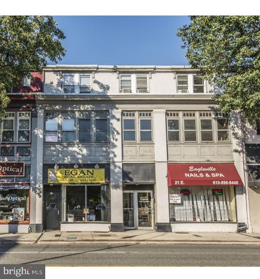 Calling all investors - Sale includes 4 units in the heart of Ardmore.   First floor, currently a jeweler (currently $1600/mo) on the one side, is a 1200 sq foot space with a powder room that gives access to the basement.   Other first floor unit is currently a nail salon (currently $3332/mo).  This unit provides an access out the back of the building.  Central air in both the salon and the jeweler.  Second floor apartment ($2200/mo) has 3 beds, 1  and 1/2 bath, is approximately 2,000 square feet with central air, washer/dryer, stainless steel refrigerator, and dishwasher. Ceramic tile floors in the kitchen and bathroom and carpet in the rest of the unit.  Third floor apartment (currently $1700/mo) has 3 bedrooms and 1 full bath.  Located in the heart of Ardmore, close to shopping, restaurants, and other businesses. Parking lot across the street with permit and metered parking and on-street parking. Water and gas are not separated (Landlord pays).  Electric is separated and is paid by tenants.  Any interested party should verify square footage.