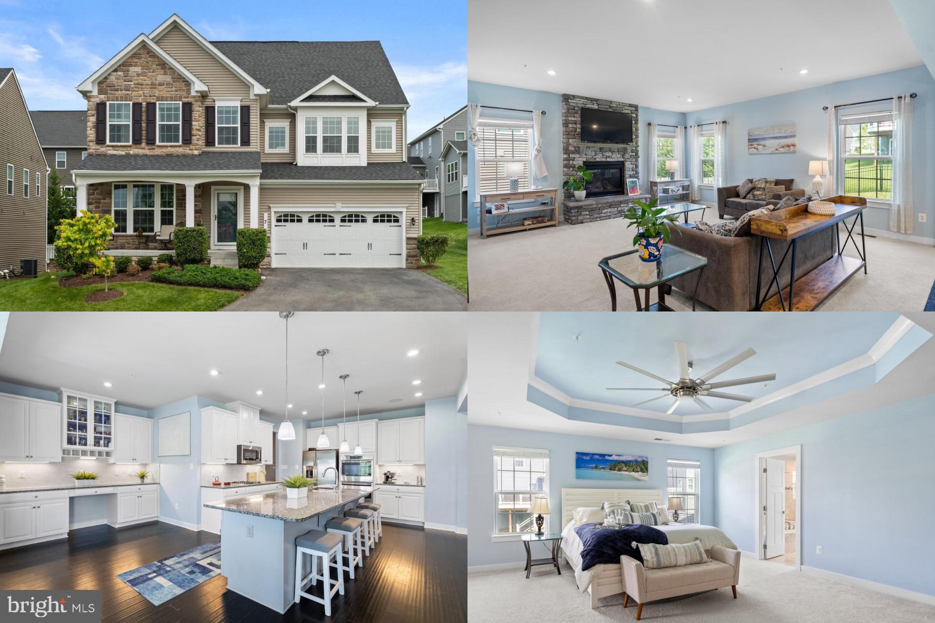 Welcome to this stunning custom-built estate in Middletown Glen, offering over 5,000 square feet of thoughtfully designed living space tailored for modern family life. Built in 2018, this elegant home combines timeless design with contemporary comforts. At its heart is a bright, open kitchen featuring sleek white cabinetry, premium finishes, a built-in speaker system, and an oversized island—perfect for casual breakfasts or after-school gatherings. The open-concept layout flows seamlessly into the dining and living areas, creating an ideal setting for everything from quiet evenings to lively celebrations. A dedicated main-level office provides a private workspace, while the upstairs loft serves as a flexible area for a playroom, study space, or teen retreat. The fully finished lower level adds even more versatility with a full guest suite, stylish wet bar, and walk-up access to the beautifully landscaped backyard—designed for year-round enjoyment. Relax on the welcoming front porch and take in sweeping mountain views and peaceful sunsets. Located in one of Middletown’s most desirable communities, this home puts family first. Children can walk to top-rated elementary, middle, and high schools via safe, paved paths—no carpool needed. Just steps away, the brand-new public library (2024) offers engaging programs for all ages, while nearby parks, athletic fields, tennis courts, and a skate park provide endless after-school activities. The adjacent green space beside the home acts as an extended backyard where neighborhood kids gather to play. Enjoy a true sense of community with food truck nights, seasonal festivals, and end-of-school-year celebrations. With South Mountain Creamery deliveries, weekend hikes along Catoctin Creek, and beloved local spots like The Main Cup and Tapia’s minutes away—not to mention easy access to Frederick, D.C., and multiple airports—this is more than a home. It’s where families grow, connect, and thrive.
