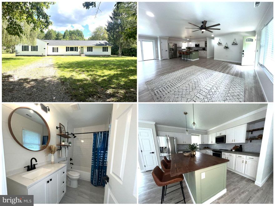 Welcome to this beautifully renovated 3-bedroom, 3-bath Rancher in Centreville—with an additional flex room that can serve as a bedroom, home office, or den!

Nestled on 1 acre at the end of a private road, this home strikes the perfect balance of privacy, comfort, and convenience. Inside, you’ll find fresh paint, brand-new flooring, and an open layout designed for modern living. The living room flows seamlessly into the updated kitchen, complete with a butcher block island, concrete countertops, and plenty of space for everyday meals and entertaining alike.

The primary suite features a stunningly renovated bathroom and French doors leading to the deck—perfect for morning coffee or evening relaxation. Another bedroom, a full bath, and a flexible office/den (or 4th bedroom) complete this side of the home.

On the opposite wing, you’ll find versatile spaces ideal for gatherings and hobbies: a dining room, game room, and an oversized bedroom that could also function as a family room or recreation room. A full bath with double sinks, an extra-large laundry with newer front-loading washer/dryer, and abundant storage add both convenience and style.

With a newer roof, HVAC, and water heater (all replaced in 2022), no HOA restrictions, and a backyard made for summer fun, this home truly offers the lifestyle you’ve been waiting for—peaceful, private, and move-in ready.
