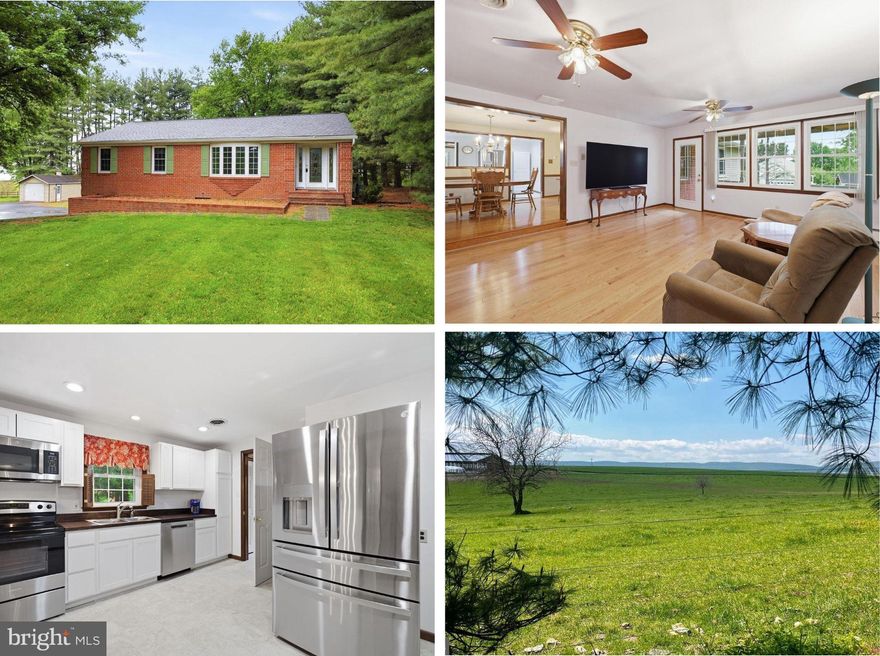 Welcome to the perfect blend of country charm and everyday convenience. This beautifully maintained 3 bedroom, 2.5 bath brick ranch sits on a cleared 0.97-acre lot, offering privacy, space, and scenic views backing to farmland. Originally built in 1983 and offered by the original owner, this home checks all of the boxes. Inside, you’ll find a functional layout featuring a stunning remodeled kitchen (2026), a large dining room, a formal living room, and a versatile space, perfect for a home office or welcoming foyer. The primary suite bathroom includes an updated walk-in shower and a secondary laundry hook-up. Hardwood and carpet flooring (2022) add warmth and comfort throughout. Adding even more options, this home features a thoughtful addition, which includes a bright family room, a convenient second laundry area, a half bath and a separate entry.  This area is ideal for flexible living arrangements or for extra room to entertain or relax. The partially finished lower level offers so many possibilities. This area features flex space perfect for hobbies, living space, storage, or a home gym - there's even a wet bar. An oversized two and a half car garage and baseboard heat, add functionality and convenience.  Comfort and peace of mind are abundant with upgrades including a new roof (2019), updated appliances (within the last few years), a new HVAC system (2025), updated tilt-in windows (2011), and a water treatment system, with a softener and neutralizer. This home is truly move in ready.  Outside, the property truly shines. Enjoy the expansive yard with mature trees along the rear and side boundaries, perfect for watching the wildlife or just enjoying the breeze on the covered back porch. The view through the trees, is like a hidden gem, fields and mountains as far as you can see. This property boasts two large sheds (built in 2000 and 2015) with electricity, a gravel area with RV hookup and abundant parking on the recently repaved driveway (2022). Other notable mentions include a recent well pump upgrade (2022), septic pumping and overall maintenance.  Enjoy the tranquility of country living with the convenience of nearby amenities just a short drive away. This property offers the space, updates, and versatility you’ve been looking for, don’t miss your chance to call it home.