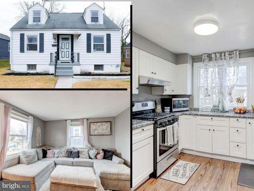Beautifully updated 4-bedroom, 2-bath Cape Cod in the heart of Parkville! This home features a stylish modern kitchen with granite countertops, sleek cabinetry, stainless steel appliances, and a 5-burner gas stove—perfect for cooking and entertaining. The spacious formal dining room is enhanced with elegant chair rails and picture frame molding, while the fully finished lower level offers extra living space. Gorgeous hardwood floors flow throughout. Step outside to a generous backyard with a cement patio and a covered back porch, ideal for relaxing or hosting gatherings..