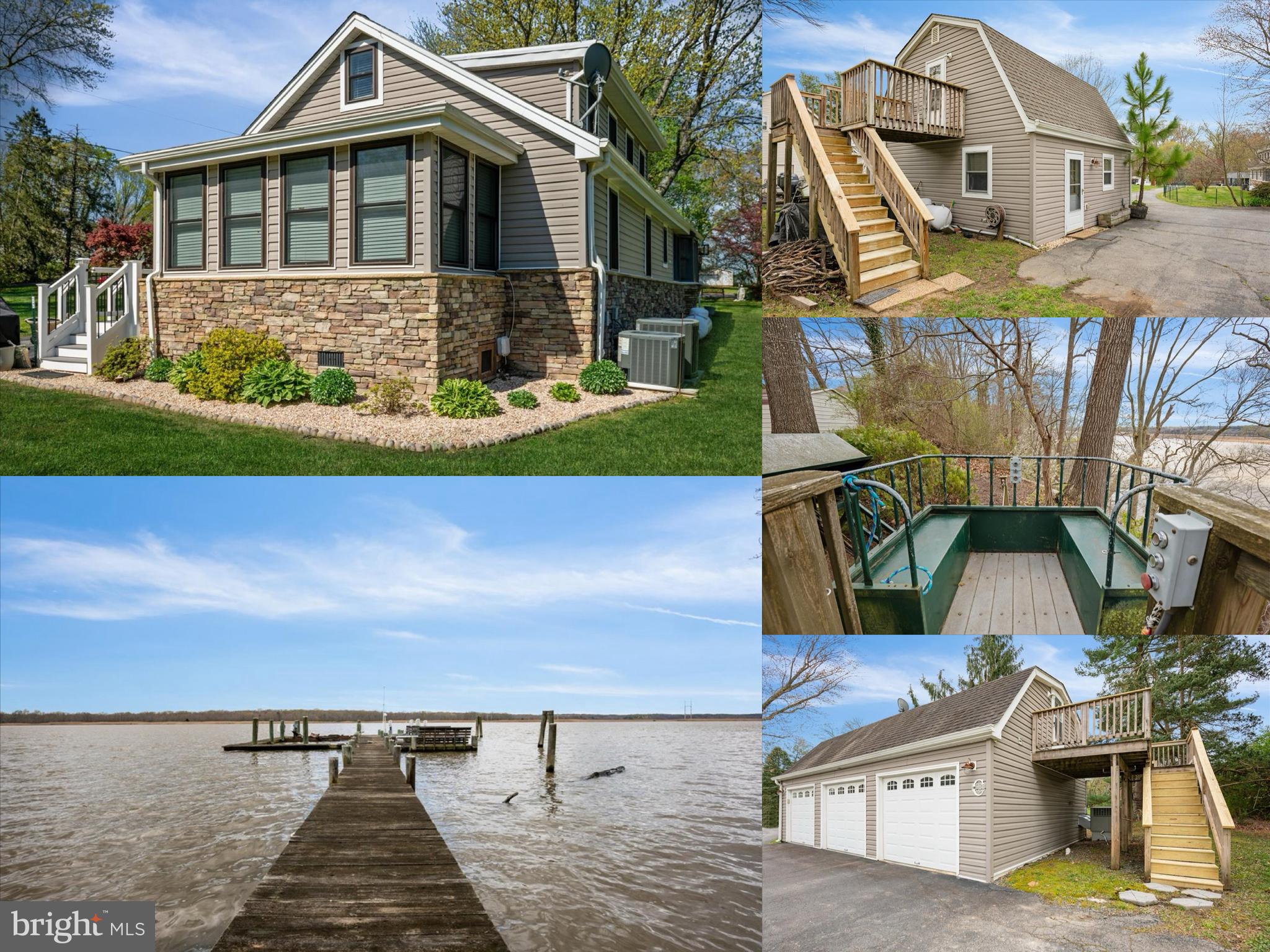 HUGE PRICE IMPROVEMENT!!!! 3 BUILDINGS, EACH ON IT'S OWN SEPARATE ELECTRIC METER, 3 KITCHENS! MULTI-FAMILY LIVING & INCOME PRODUCING PROPERTY! UNIQUE & REMARKABLE Huntingtown WATERFRONT GEM - charming craftsman style home with 2-story guest house, detached 3-car garage with office above, roll-in machine shed garage, spacious and level backyard, 125' of waterfront and PIER with multiple slips, 2 jet ski lifts, one slip for a runabout size and 1 HUGE boat lift. This is a property unlike any other! An INCREDIBLE cable car ride will carry you peacefully to the beach front as you take in the breathtaking water view that stretches for miles. The landing lets you out onto the sandy & grassy beachfront. Enjoy the multiple benches and picnic areas that are built into the pier. There are multiple storage sheds before & at the waterfront. Though it is not currently in use, the pier is plumbed for water and electrical at the waterfront. The pier lets out to deep water. Enjoy panoramic views of the incomparable Patuxent River sunset. The property features a large and level yard and 3 main buildings. The first is the main residence, a 2-level craftsman style home with emphasis on main level living - 3 bedrooms & 2 full baths and spacious pantry & laundry room with an upper level loft. This home has been renovated and features an up to date kitchen and beautiful wood flooring throughout. The second residence on the property is a 2-story guest house with 1 bedroom, 1 bath, kitchen and laundry room as well as 3 separate entrances from the exterior. The 3rd featured building is a detached 3-car garage featuring office space and bathroom above. All 3 buildings are separately metered. The circular asphalt driveway and extended paved areas make parking and driving between the buildings a breeze! This beautiful property is located in the TOP-RANKING Huntingtown School District, in close proximity to major commuter routes 4 & 2, as well as only a short distance to local shopping, dining and entertainment. There is no home quite like 3101 Holland Cliffs Road in all of Calvert County - with show-stopping features and endless possibilities for use & enjoyment. Don't miss your chance at this beautiful property! Schedule your showing today!
Seller purchased the property in as is condition and makes no representation as to the permit status of improvements made by the previous owner to include the office above the garage or the accessory guest home building. It is the buyer's responsibility to verify permits on improvements. Pier is being conveyed in as-is condition.
